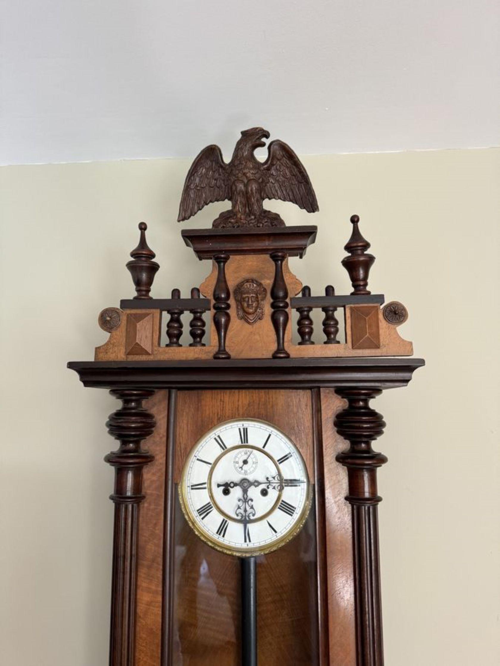 Walnut Fantastic quality antique Victorian carved walnut Vienna wall clock  For Sale