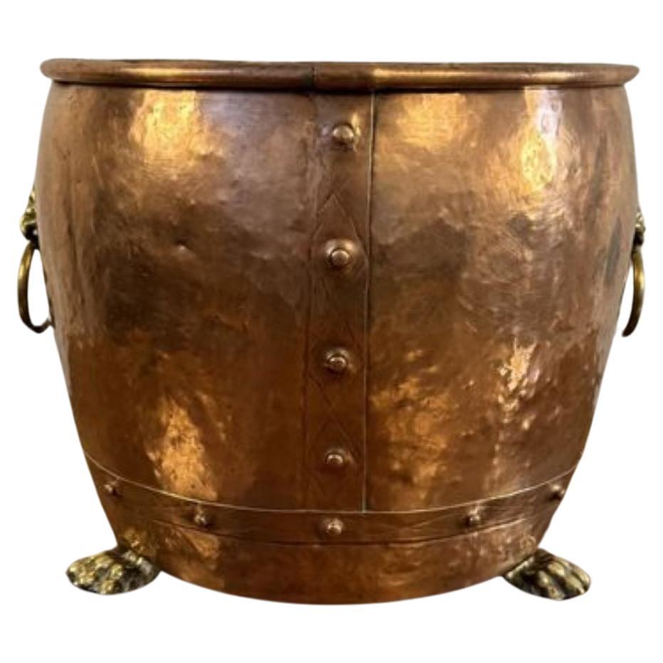 Fantastic quality antique Victorian copper and brass jardiniere For Sale