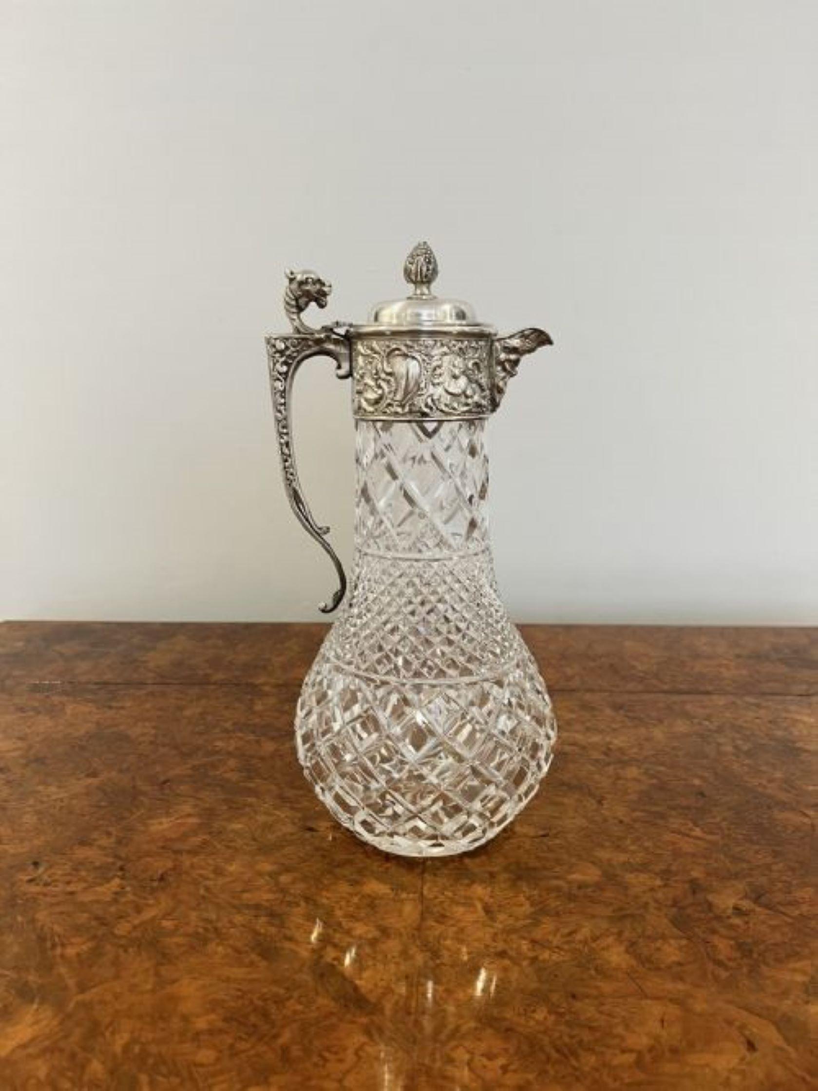 Fantastic quality antique Victorian cut glass and silver plated claret jug  In Good Condition For Sale In Ipswich, GB