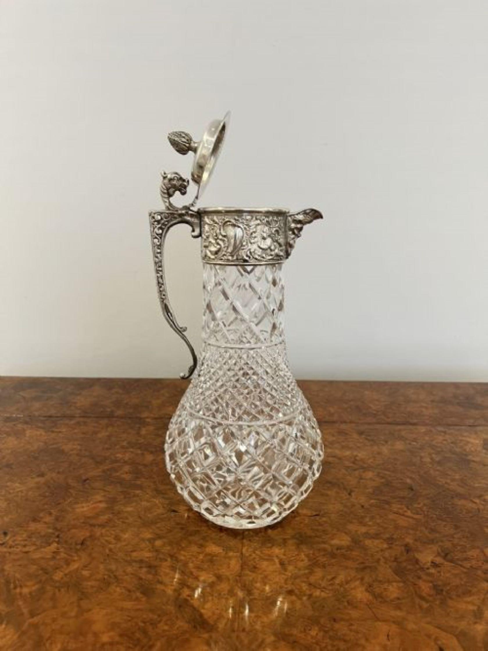19th Century Fantastic quality antique Victorian cut glass and silver plated claret jug  For Sale