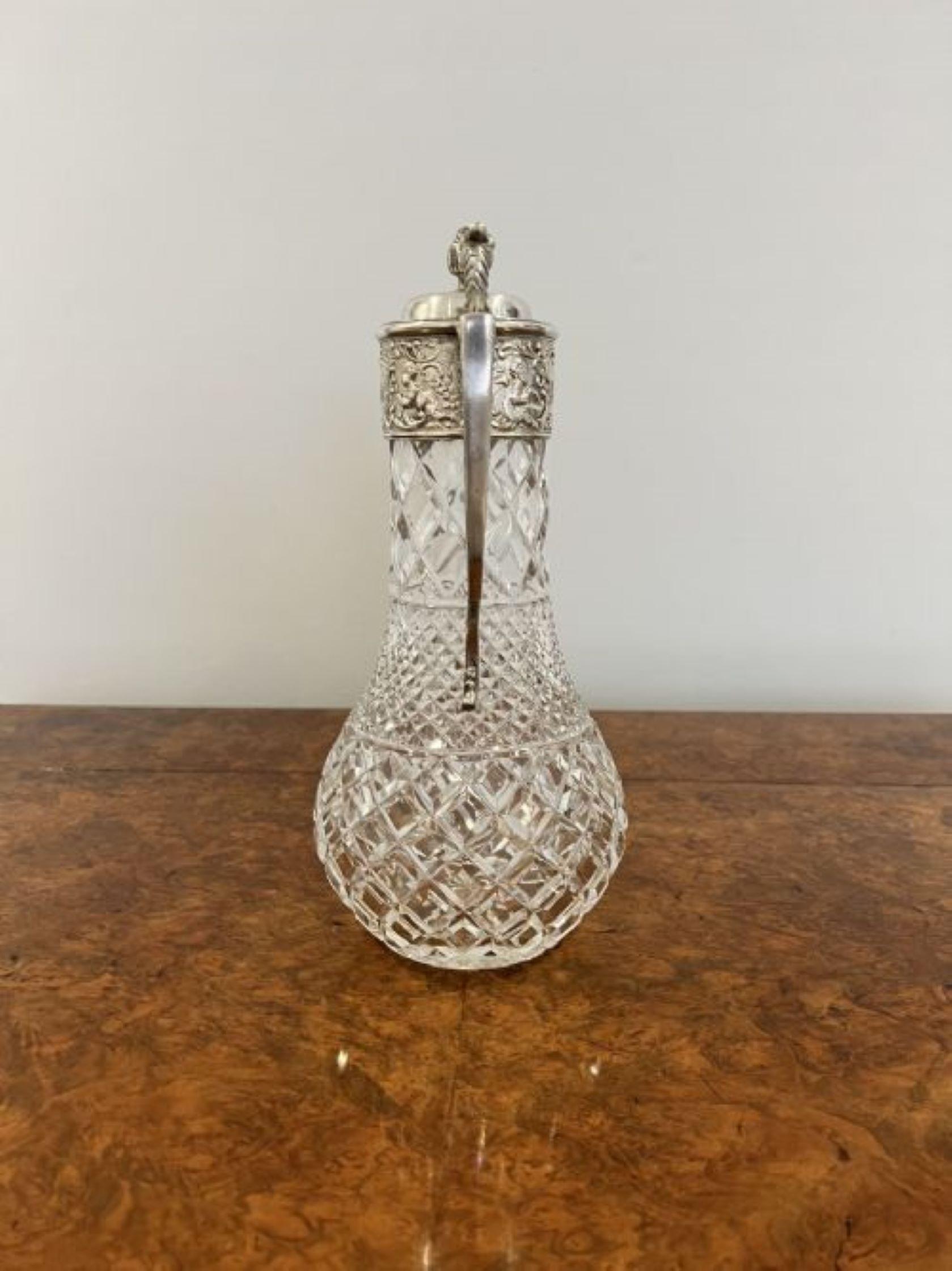 Fantastic quality antique Victorian cut glass and silver plated claret jug  For Sale 1