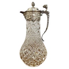 Pichet à bordeaux en verre taillé et en métal argenté de l'Antiquité victorienne, d'une qualité exceptionnelle. 