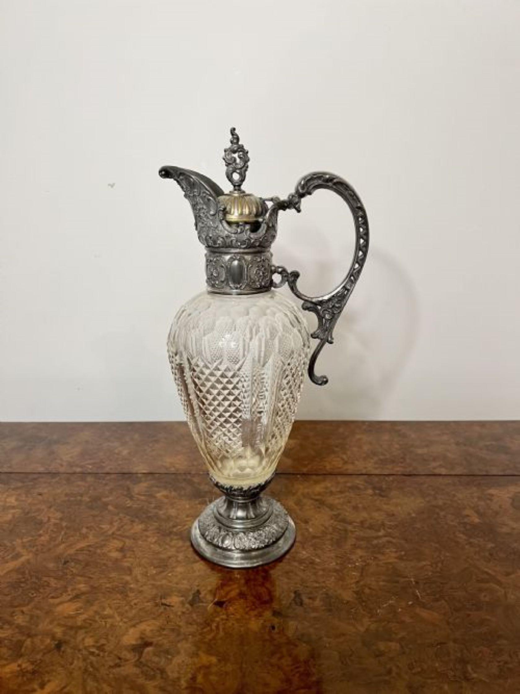 Silver Plate Fantastic quality antique Victorian cut glass claret jug  For Sale