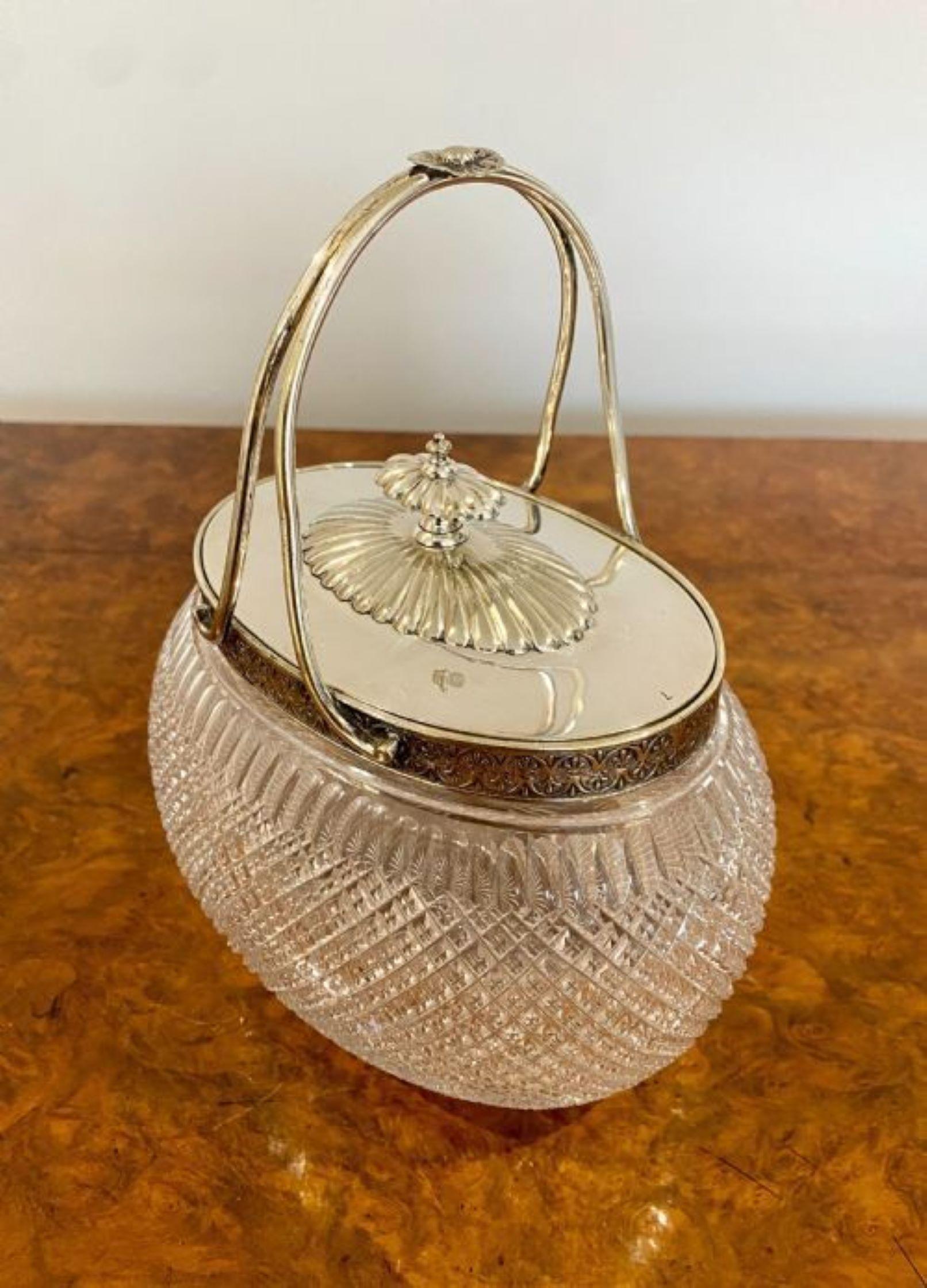 19th Century Fantastic Quality Antique Victorian Cut Glass & Silver Plated Biscuit Barrel  For Sale