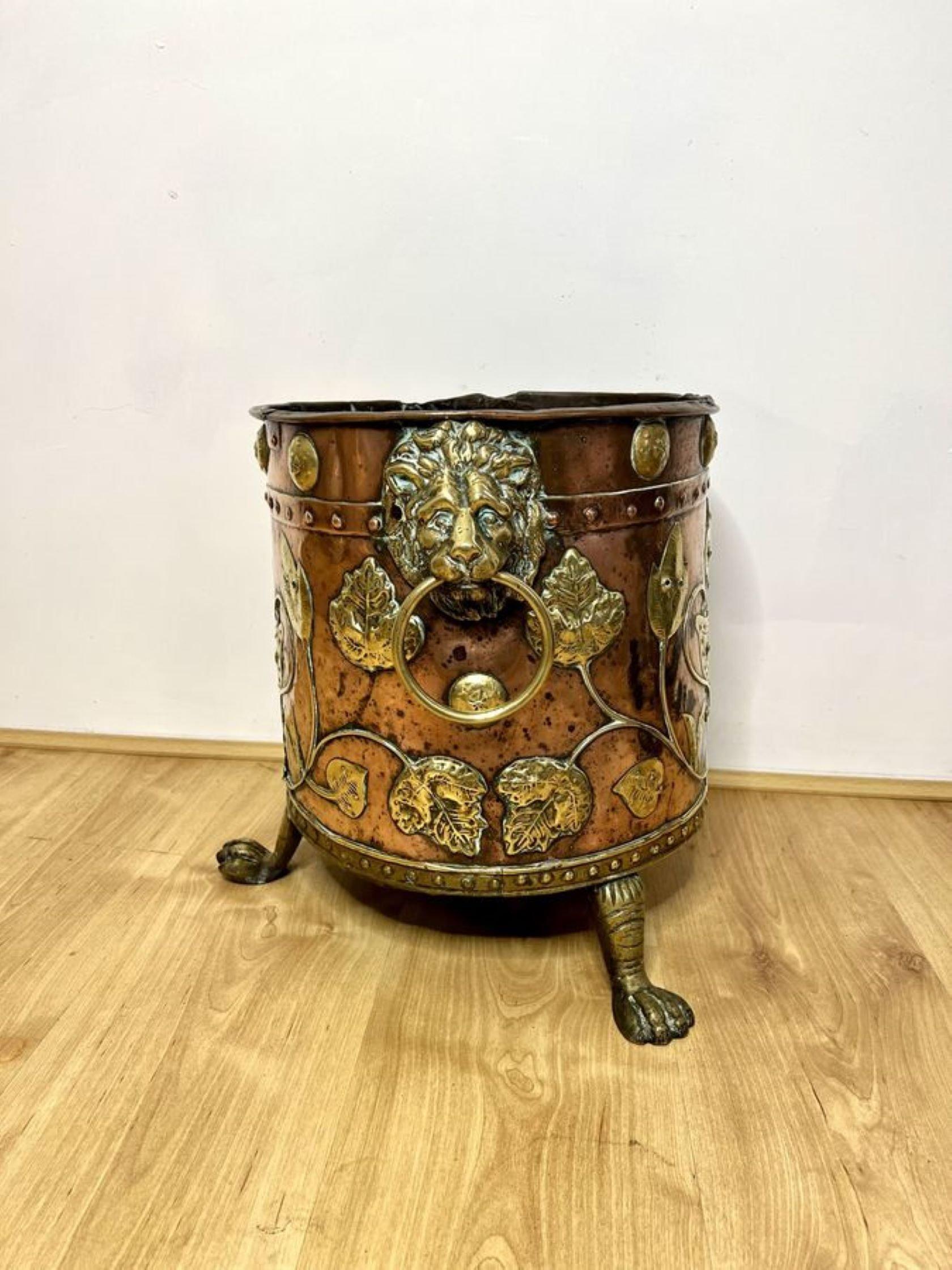 19th Century Fantastic quality antique Victorian Dutch copper and brass coal bucket