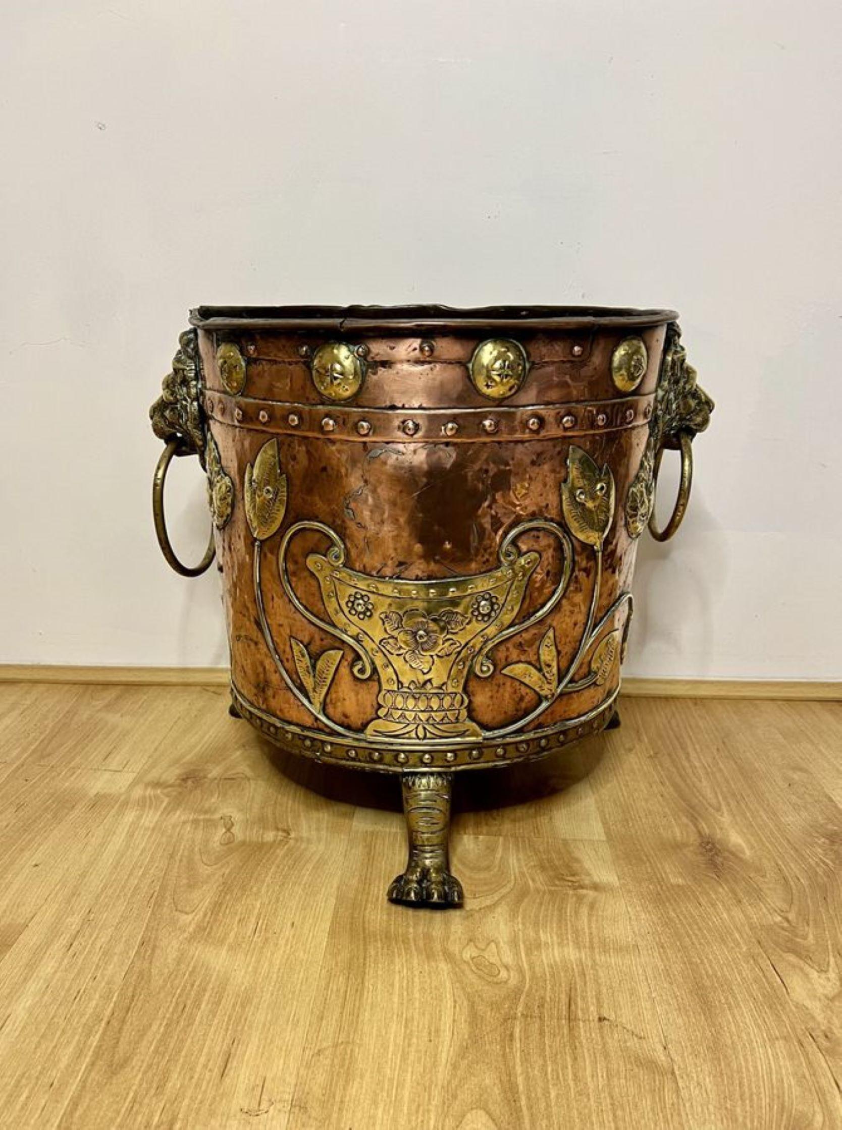 Fantastic quality antique Victorian Dutch copper and brass coal bucket  1