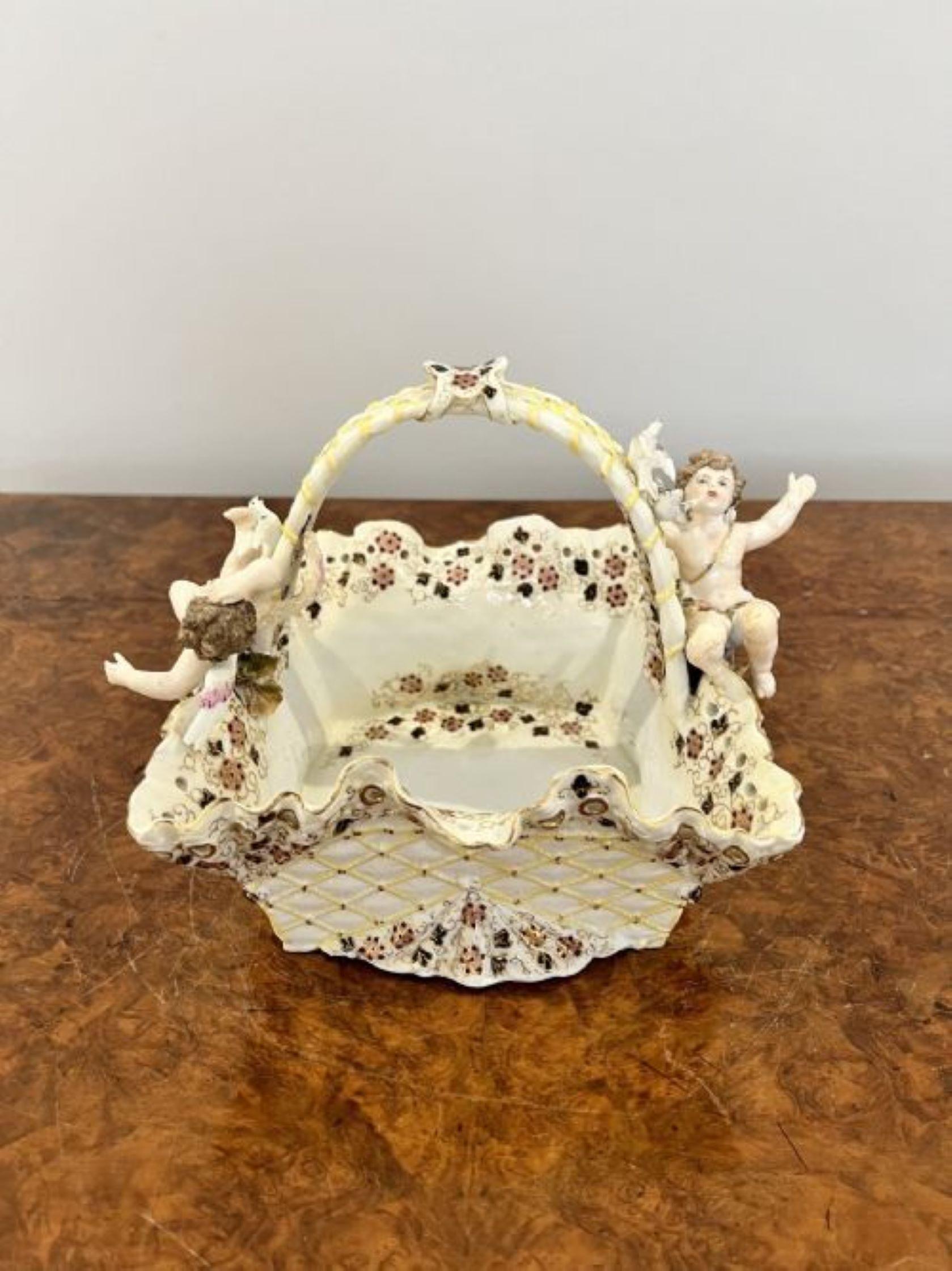 Fantastic quality antique Victorian porcelain basket In Good Condition For Sale In Ipswich, GB
