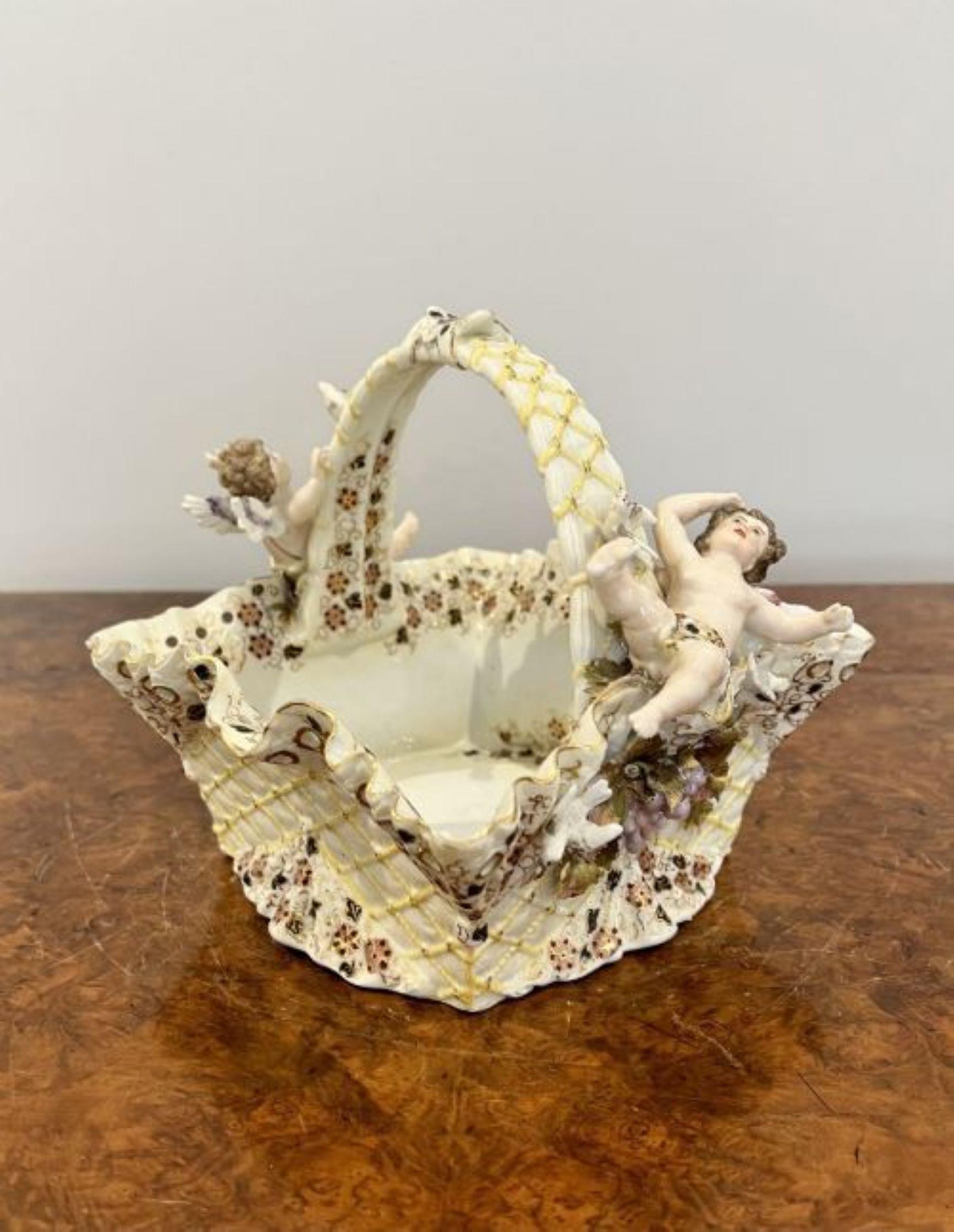 19th Century Fantastic quality antique Victorian porcelain basket For Sale