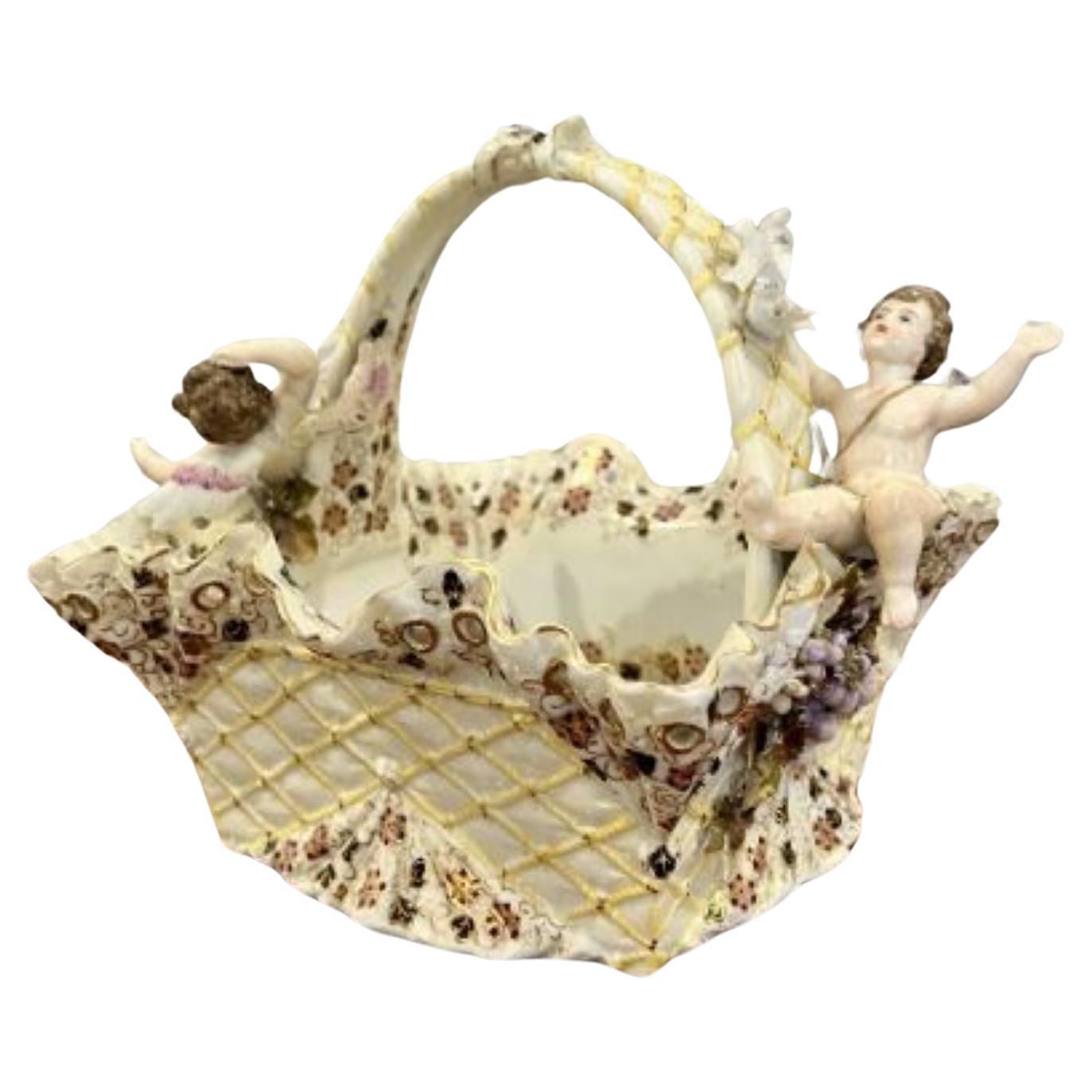 Fantastic quality antique Victorian porcelain basket For Sale
