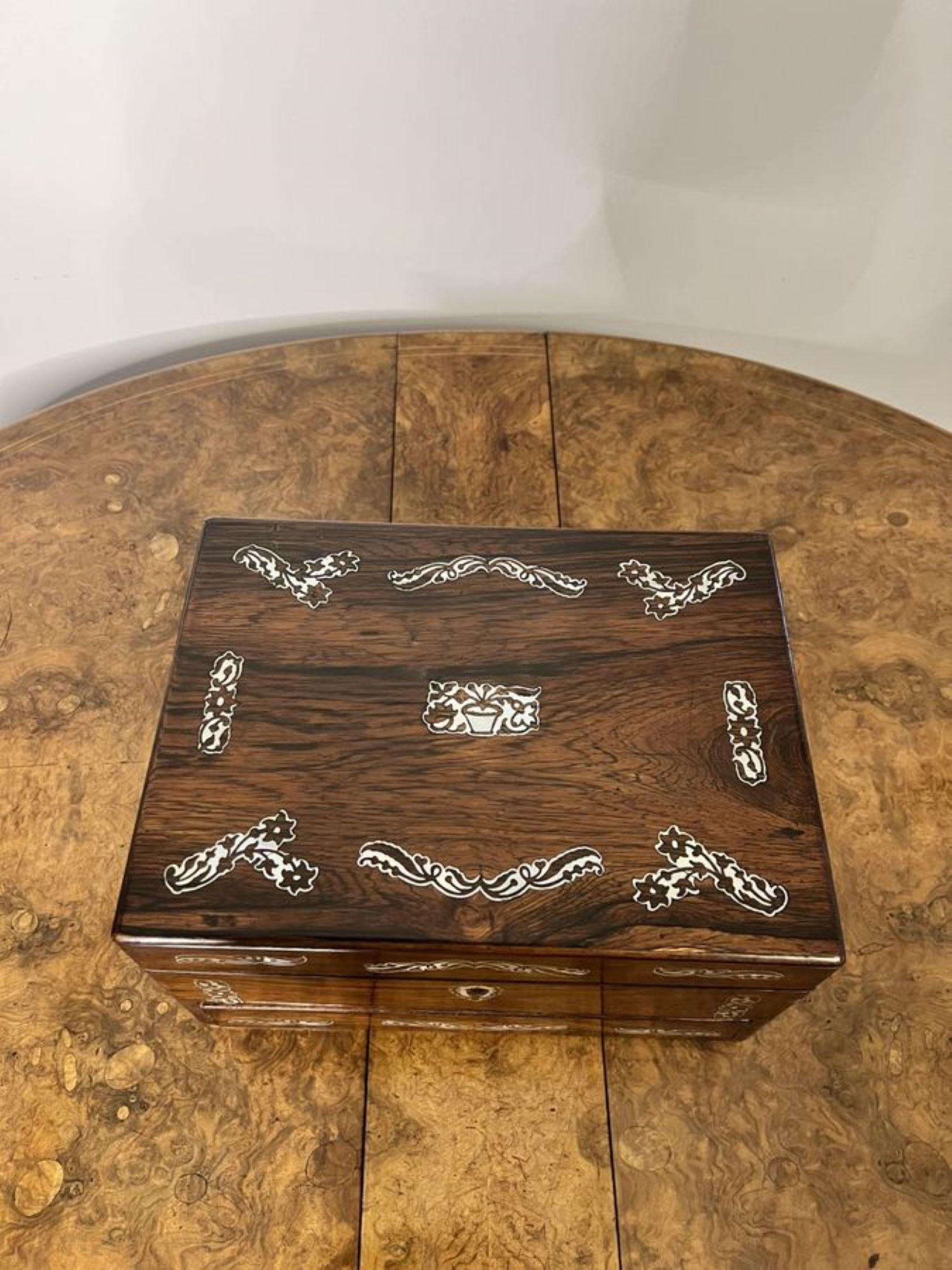 Rosewood Fantastic quality antique Victorian rosewood and mother of pearl inlaid work box For Sale