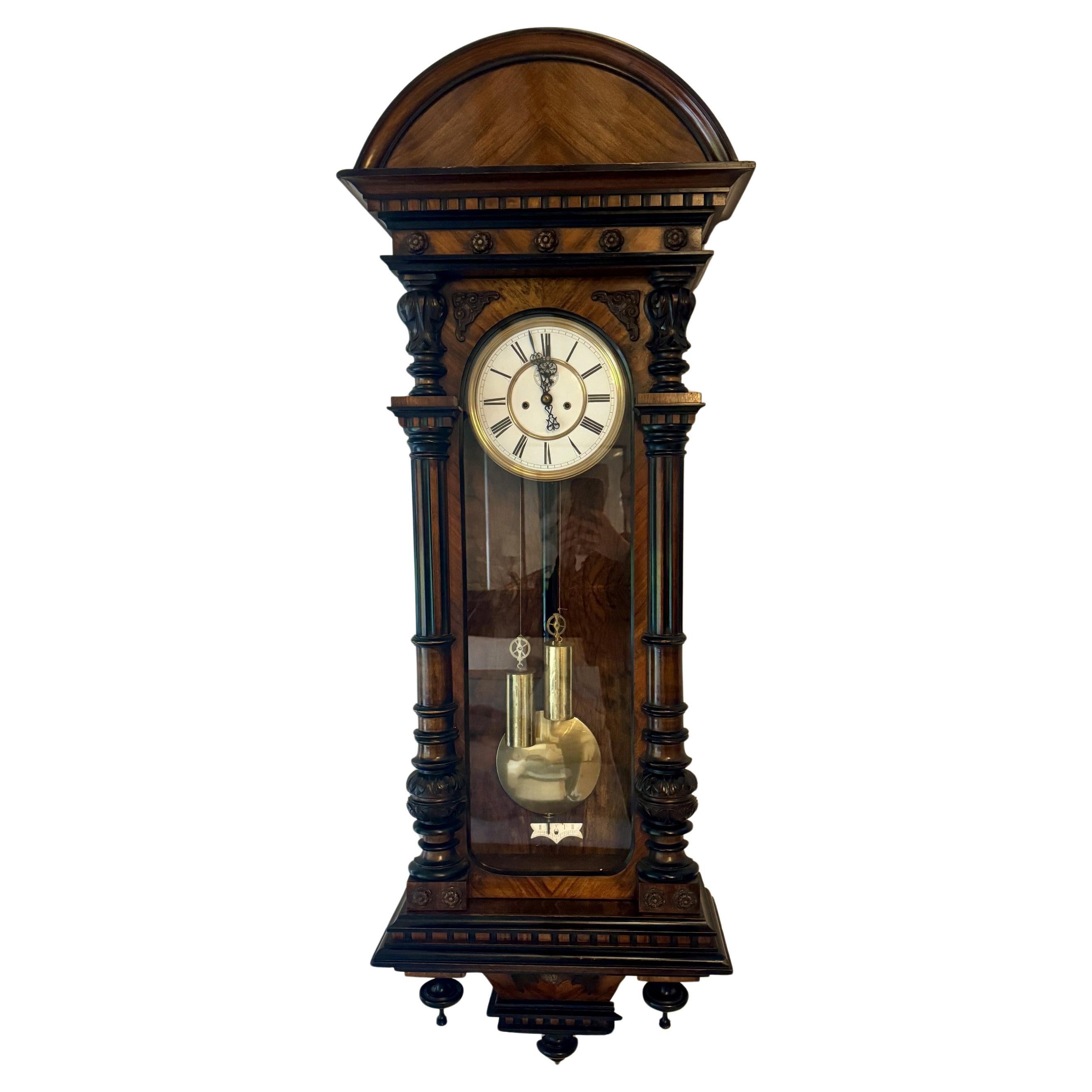 Fantastic quality antique Victorian Rosewood double weight wall clock For Sale
