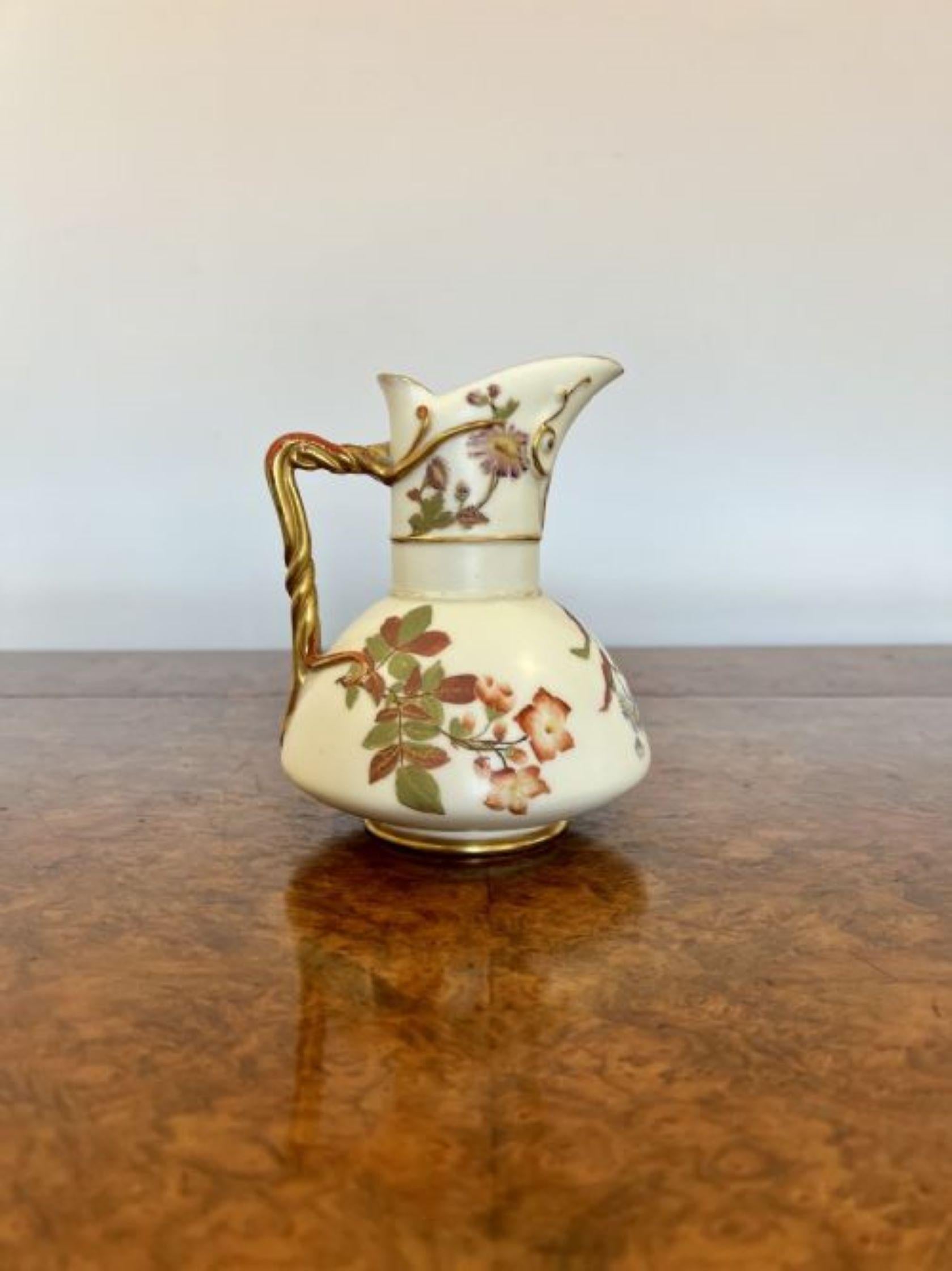 Fantastic quality antique Victorian Royal Worcester cleft jug having a fine quality antique Royal Worcester cleft jug with a lovely shaped body, fantastic hand painted decoration with flowers and leaves in green, gold, purple and red colours