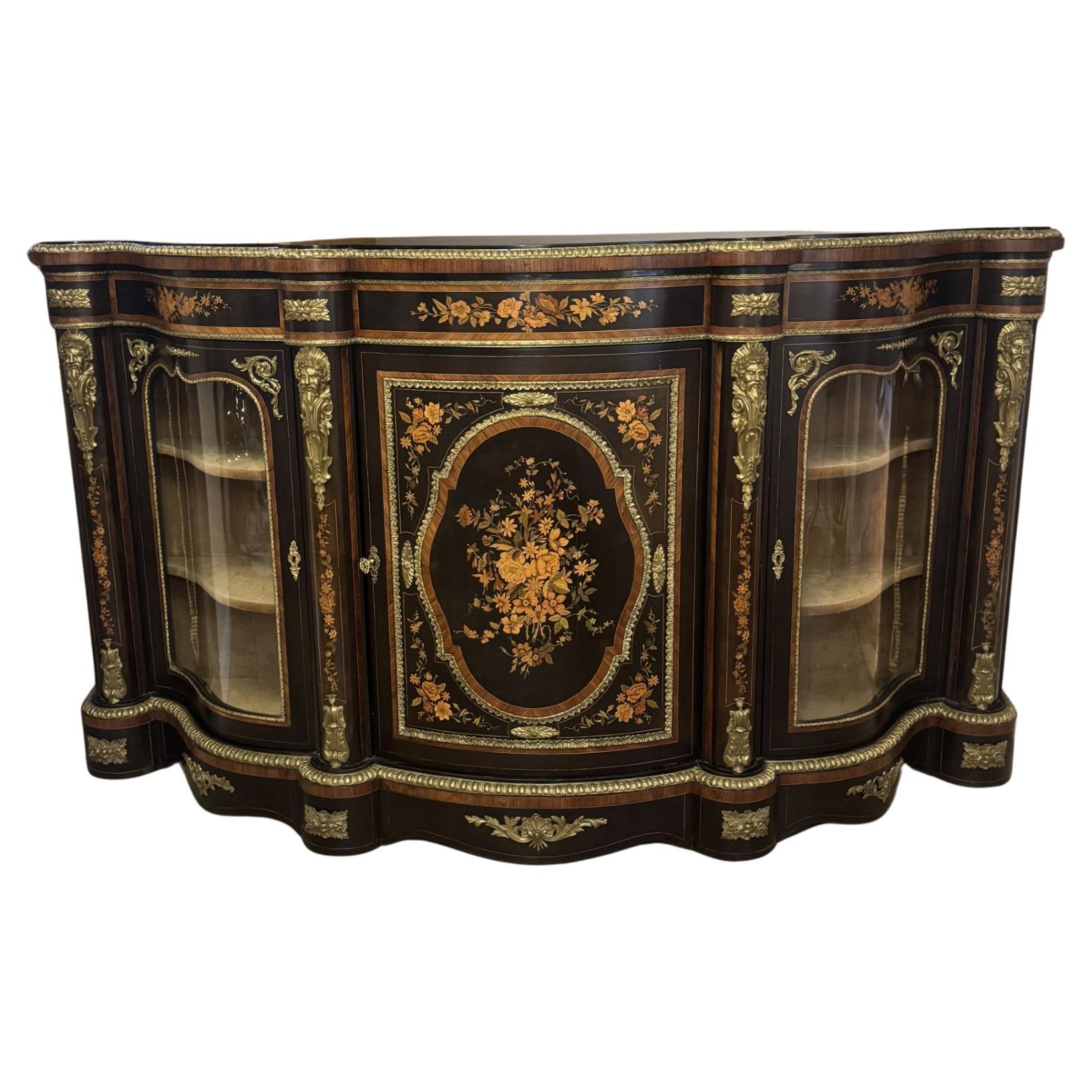 Fantastic quality antique Victorian serpentine fronted marquetry credenza For Sale