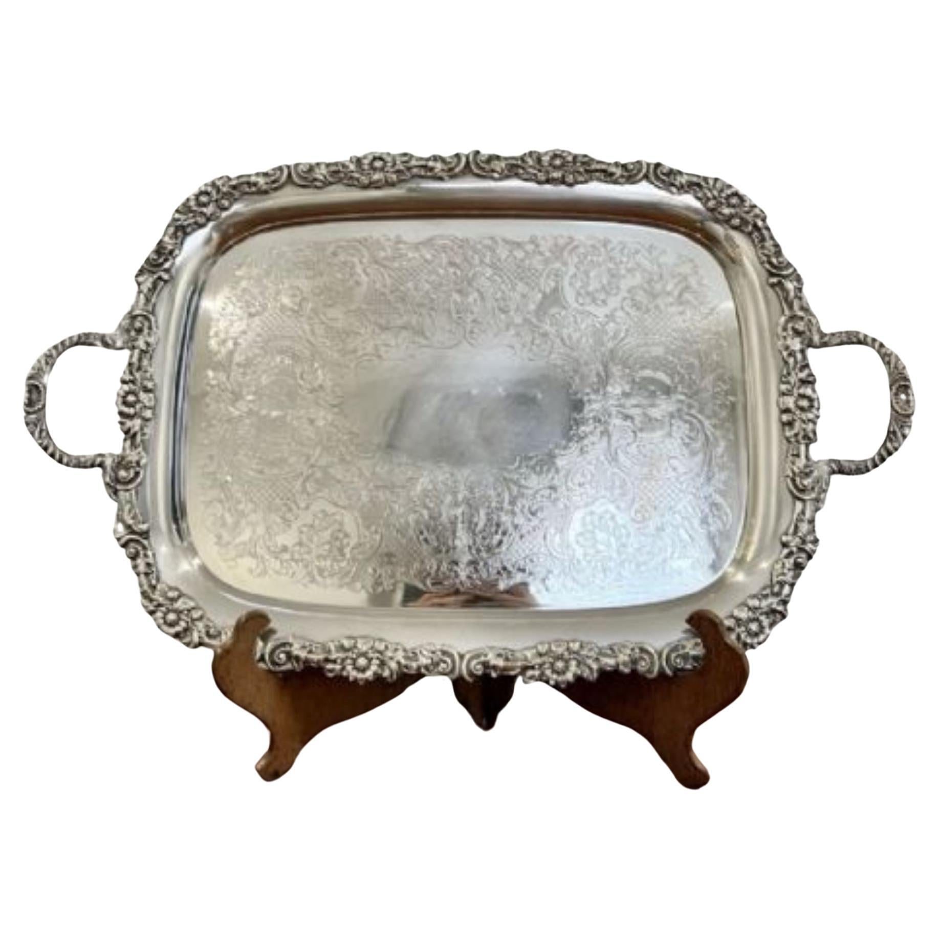 Fantastic quality antique Victorian silver plated ornate serving tray  For Sale