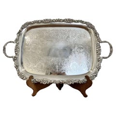 Fantástica bandeja de servicio ornamentada victoriana antigua de calidad bañada en plata 
