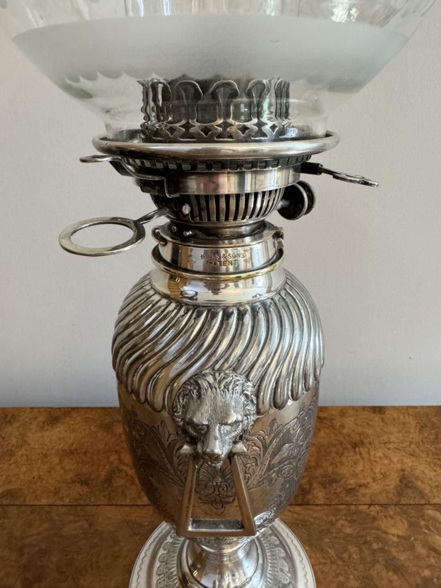 Early Victorian Fantastic quality antique Victorian silver plated urn shaped oil lamp For Sale