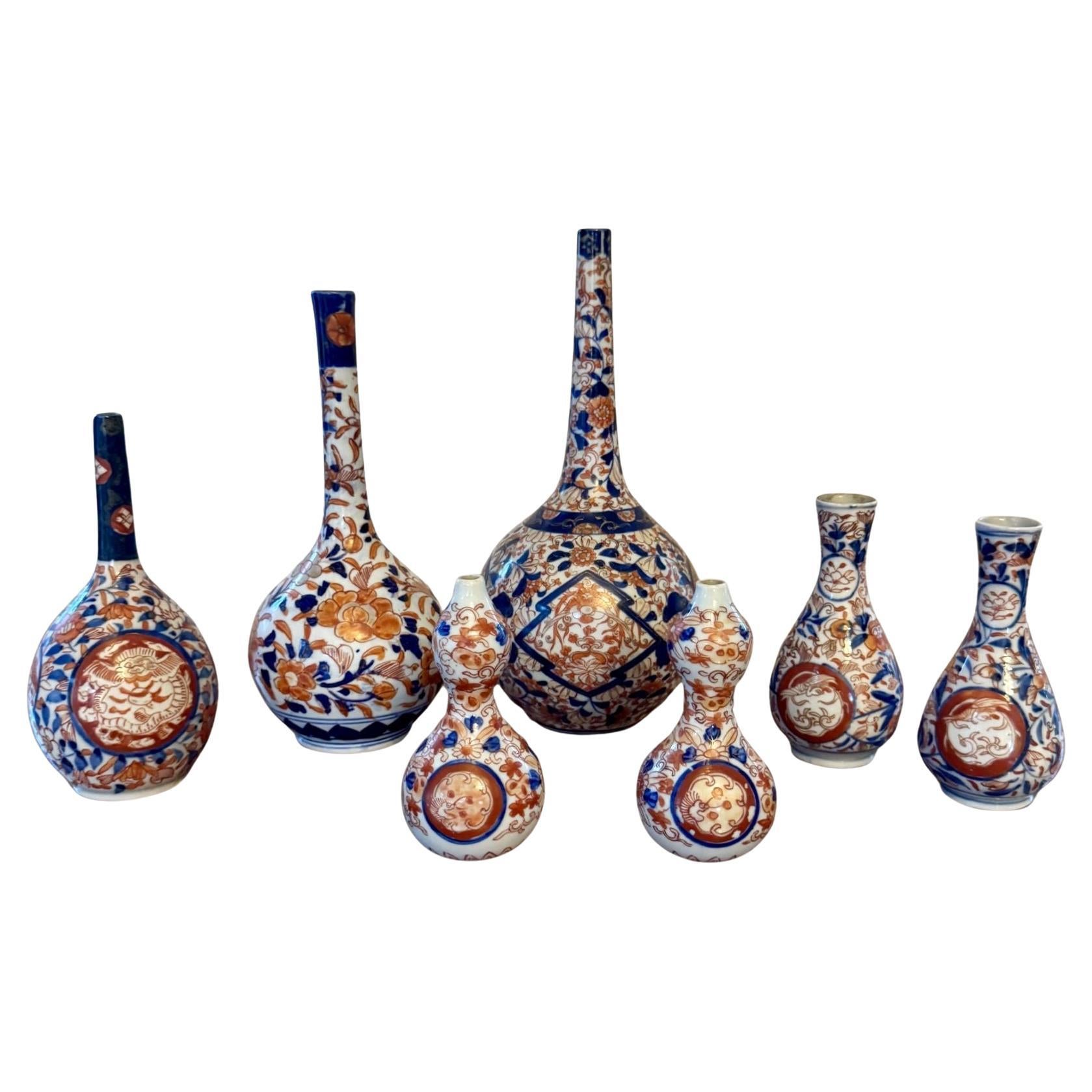 Fantastic quality collection of seven antique Japanese imari vases