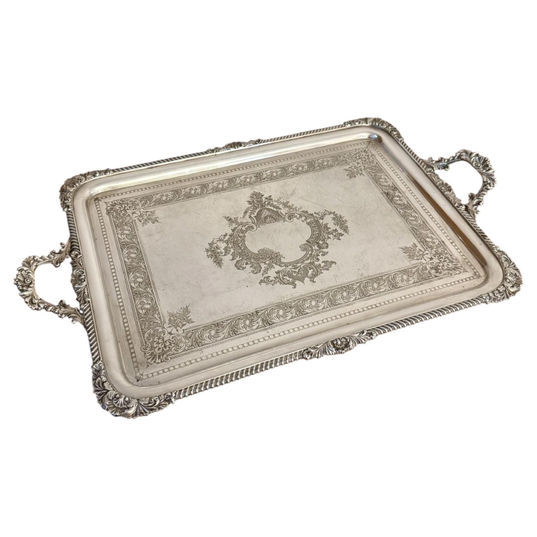 Fantastic quality large antique Edwardian silver plated tray For Sale