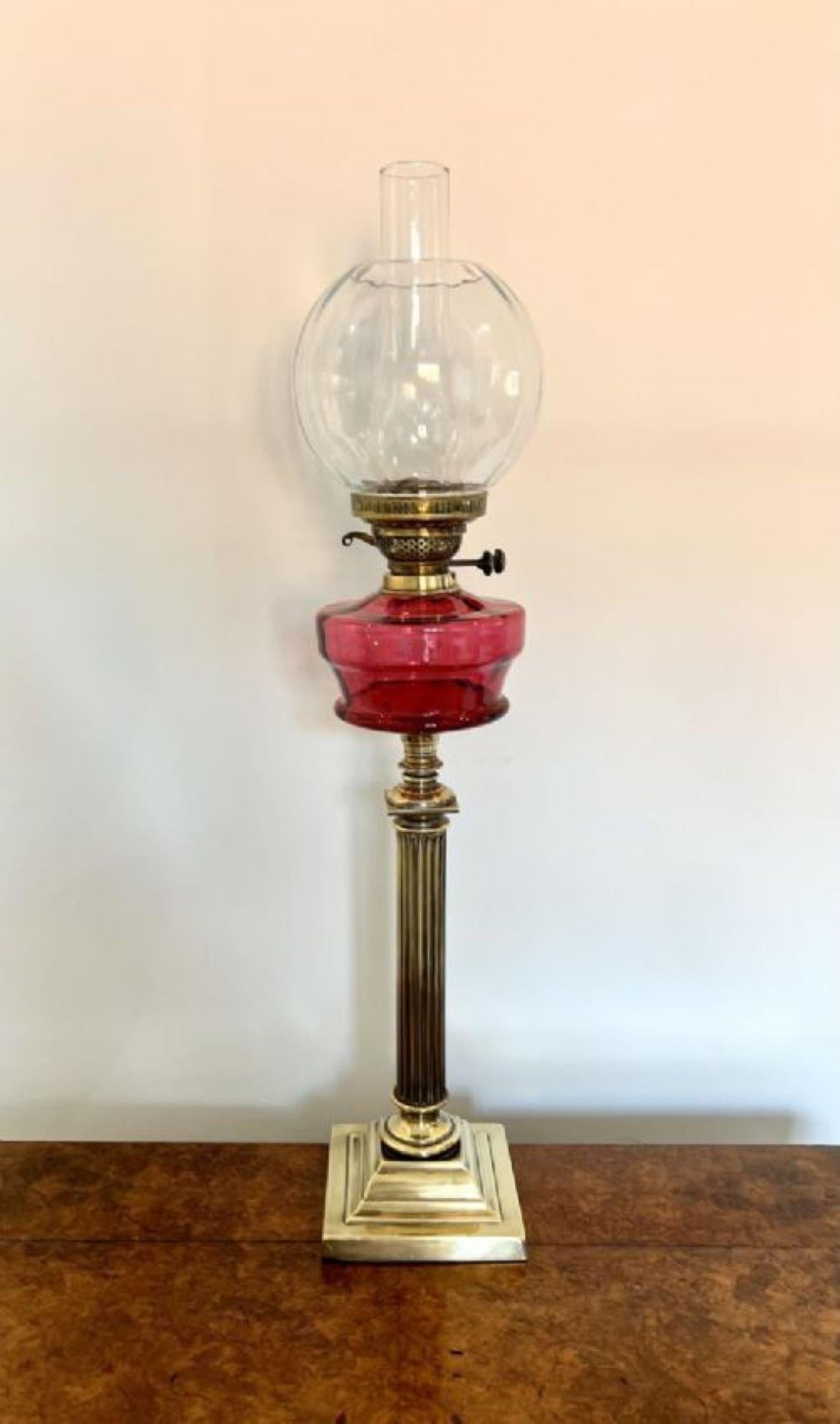 Fantastic quality large antique Victorian brass oil lamp In Good Condition For Sale In Ipswich, GB