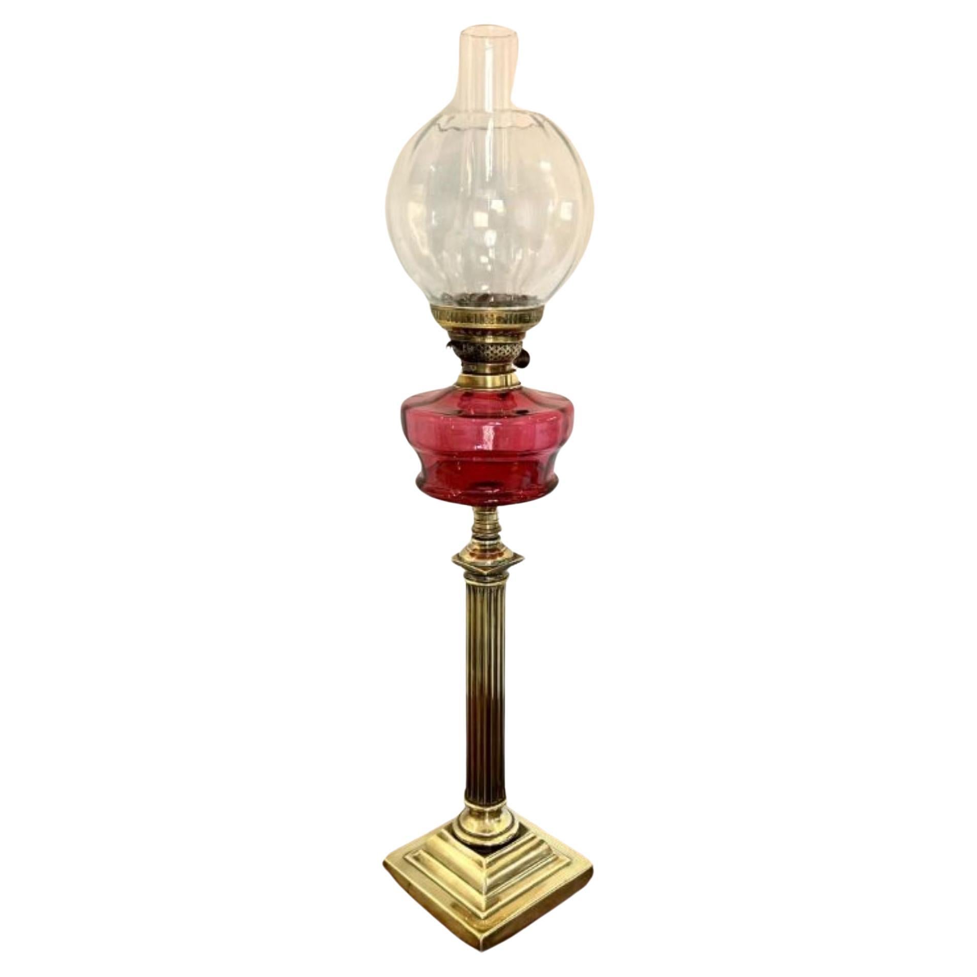 Fantastic quality large antique Victorian brass oil lamp For Sale