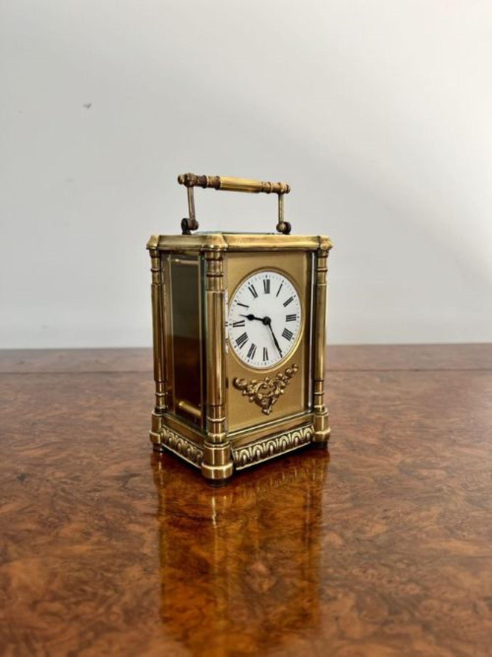 Brass Fantastic quality large antique Victorian ornate brass carriage clock  For Sale