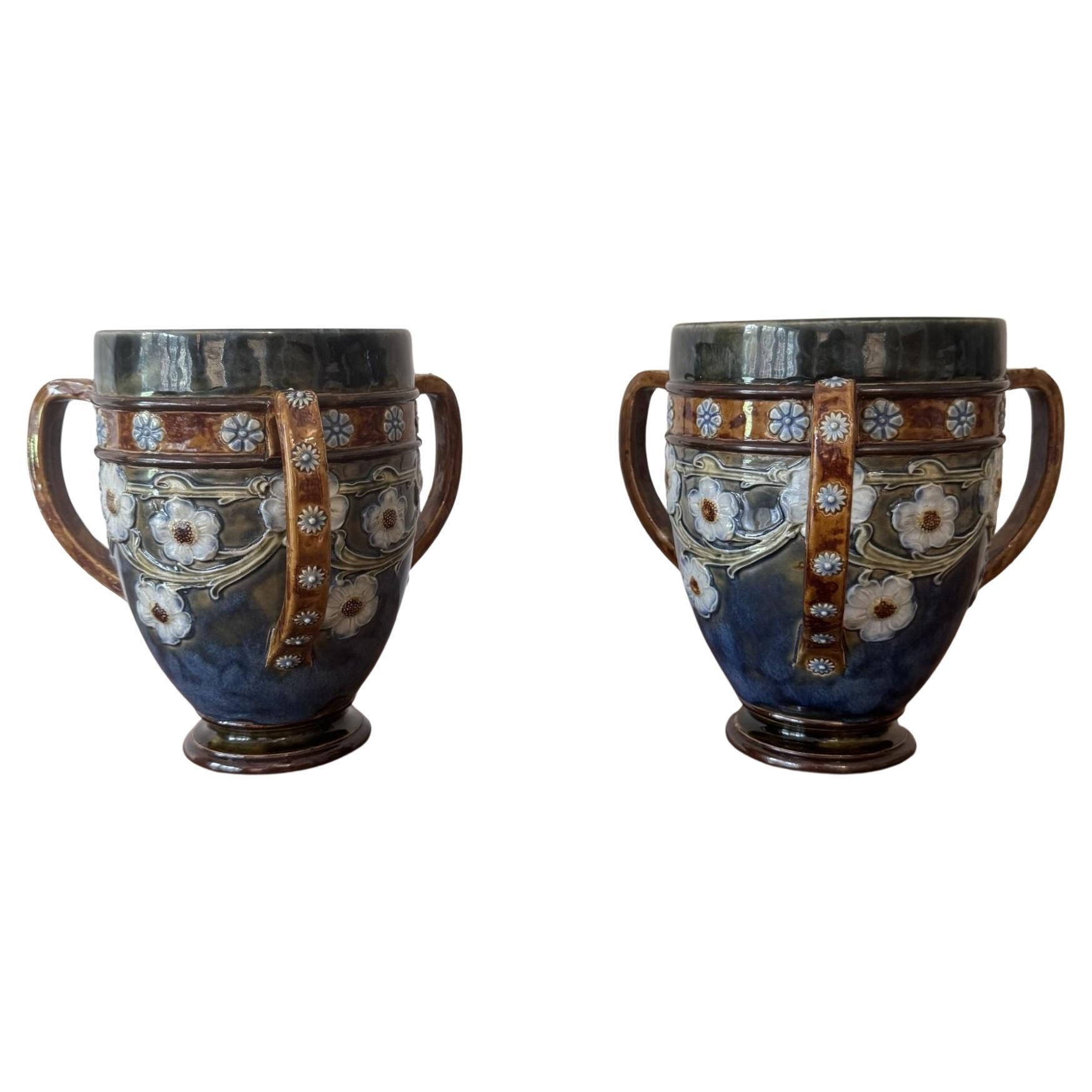 Fantastic quality pair of antique Royal Doulton loving cups