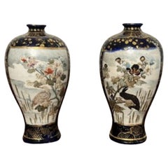 Fantastic quality pair of small antique Japanese satsuma vases