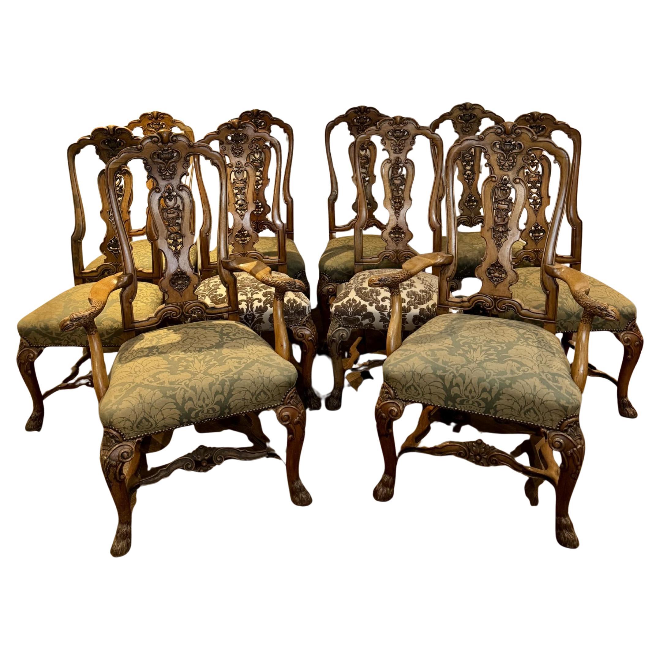 Fantastico set di dieci sedie da pranzo antiche in noce di epoca vittoriana