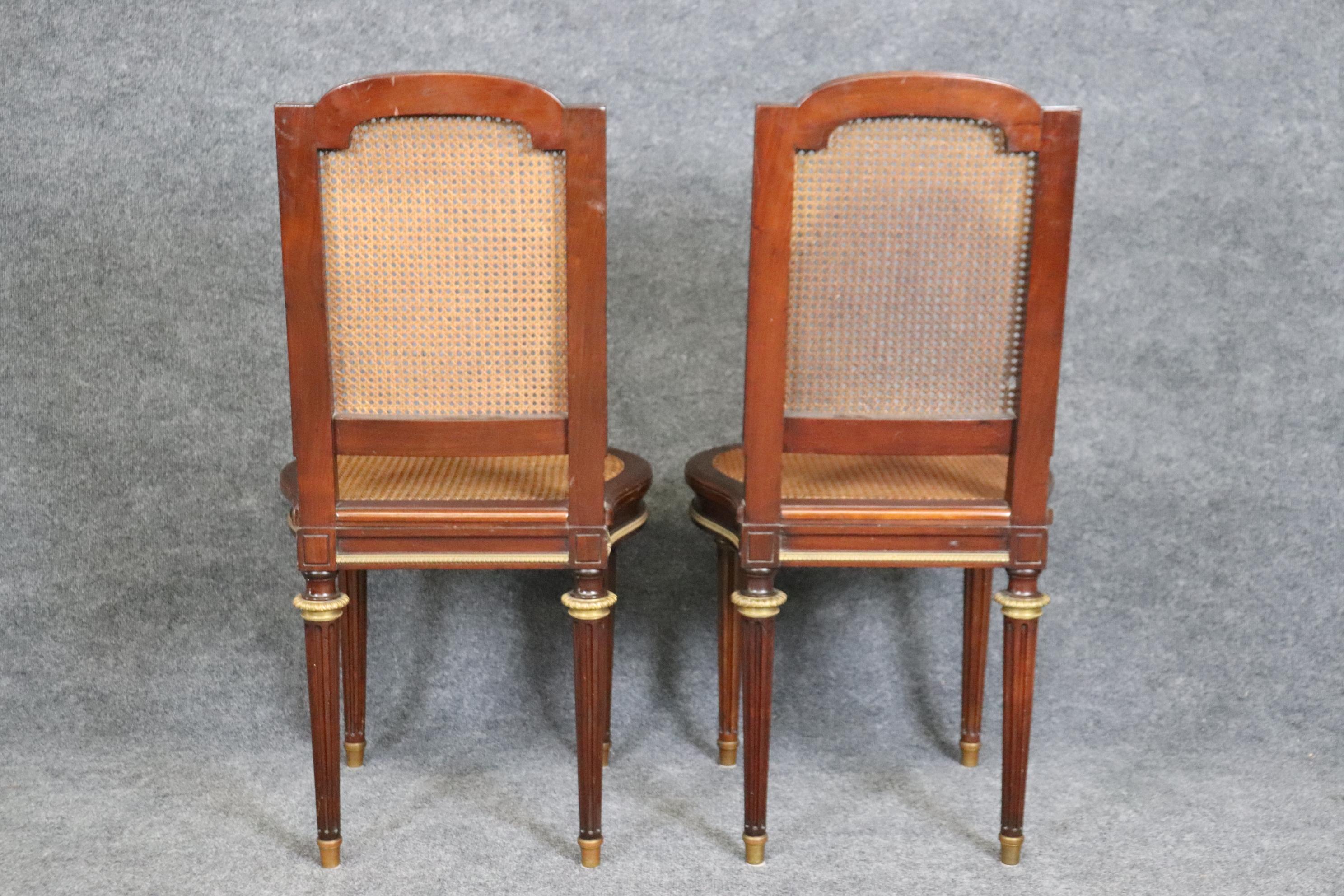 French Fantastic Rare Caned Bronze Ormolu  Signed Francoise Linke Pair Side Chairs  For Sale