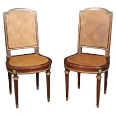 Fantastic Rare Caned Bronze Ormolu  Signed Francoise Linke Pair Side Chairs