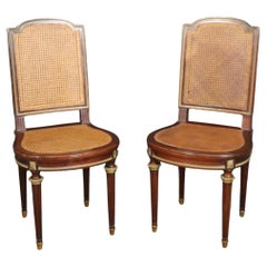 Antique Fantastic Rare Caned Bronze Ormolu  Signed Francoise Linke Pair Side Chairs 