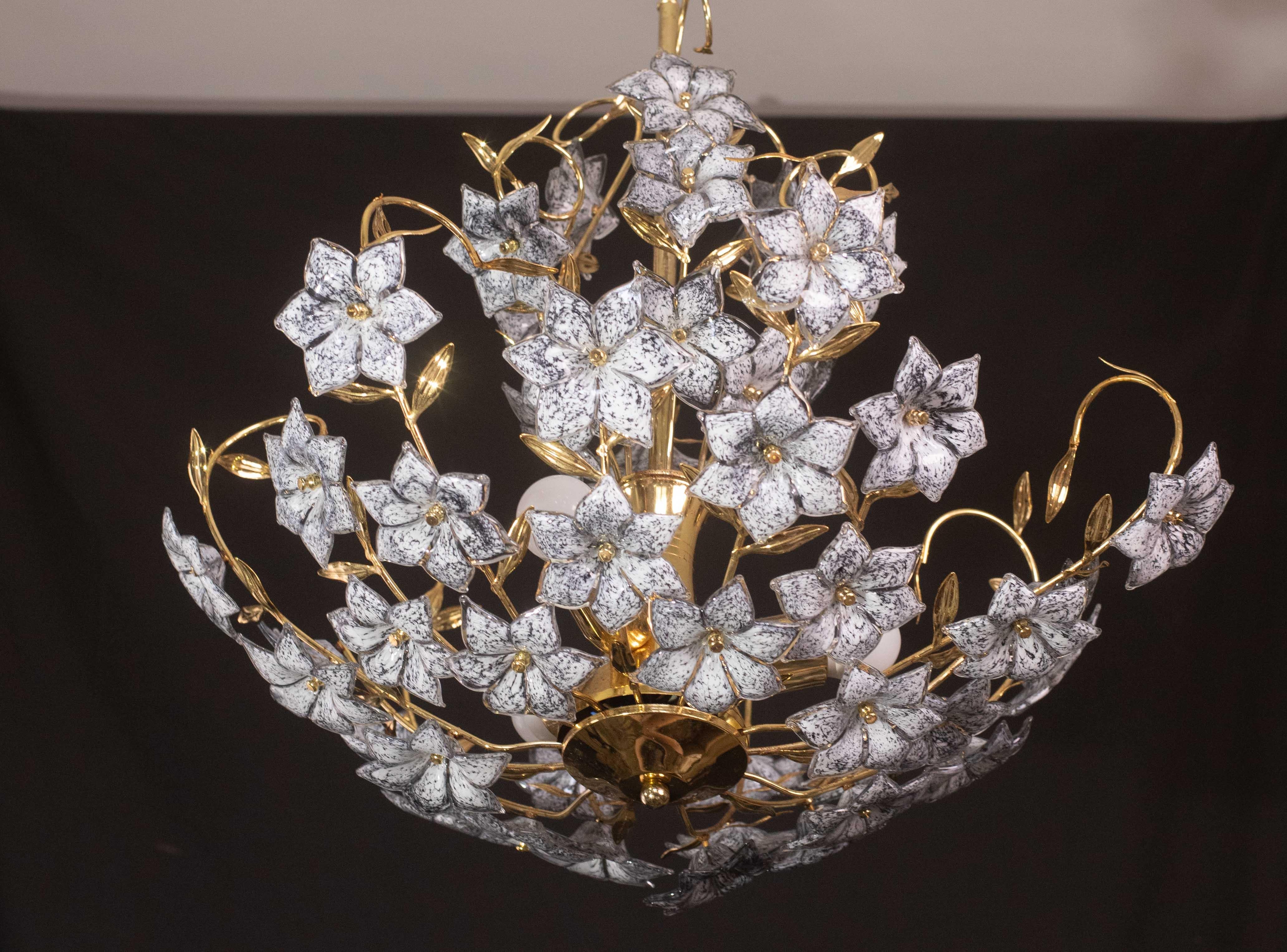 Fantastic Rare Murano Chandelier Full of Black Flowers, 1970s For Sale 5