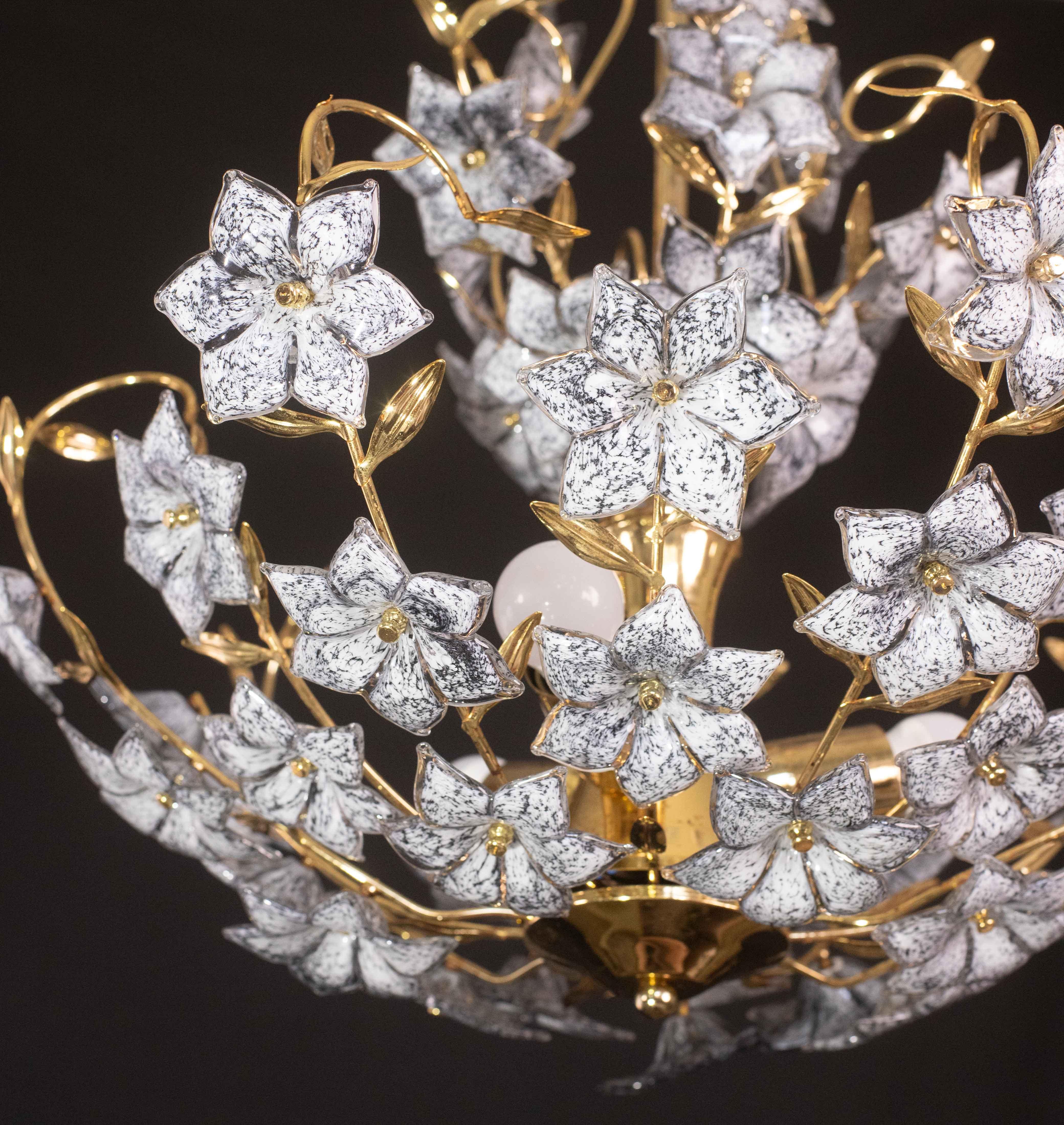 Fantastic Rare Murano Chandelier Full of Black Flowers, 1970s For Sale 6