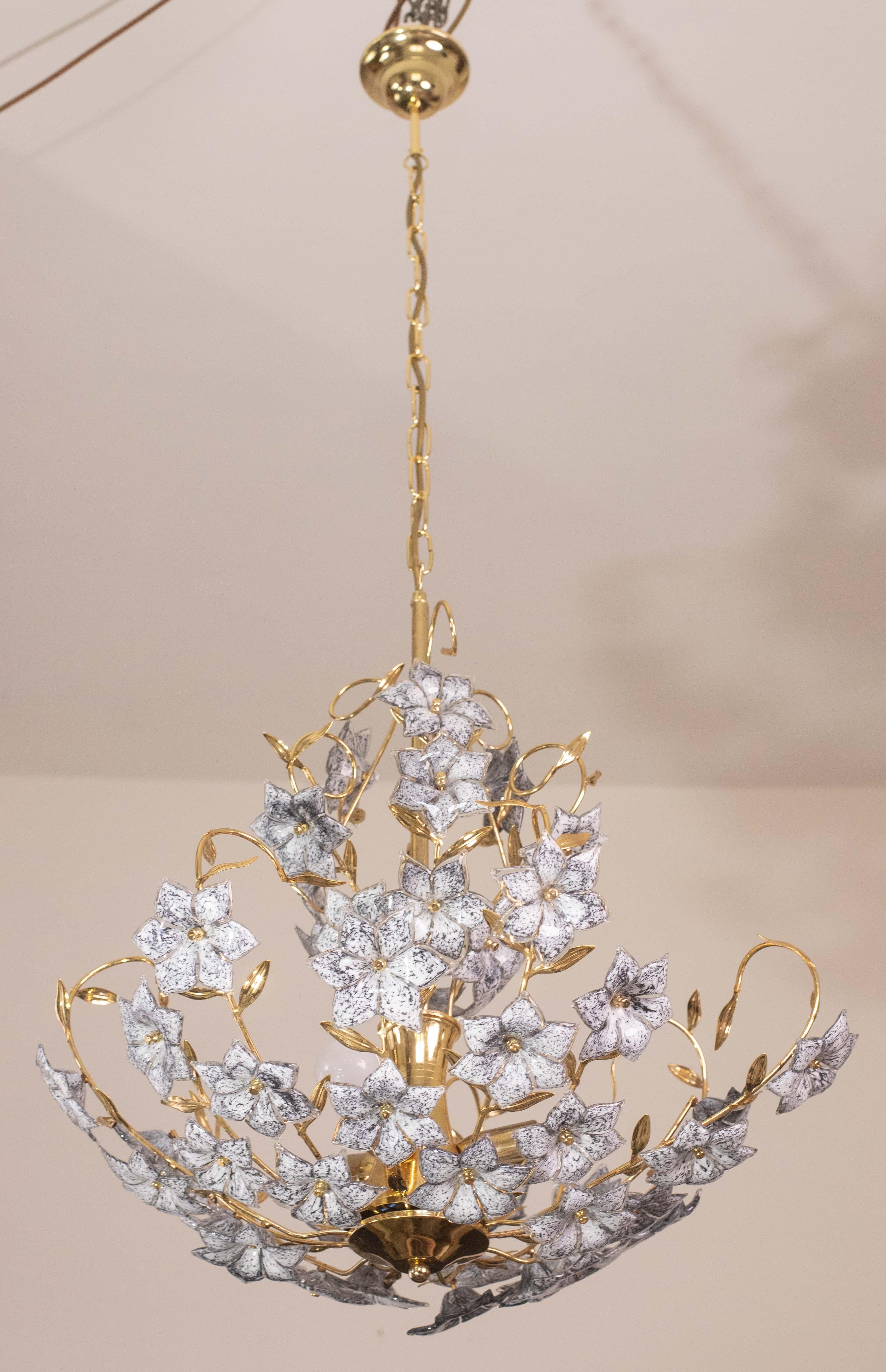 Fantastic Rare Murano Chandelier Full of Black Flowers, 1970s For Sale 7