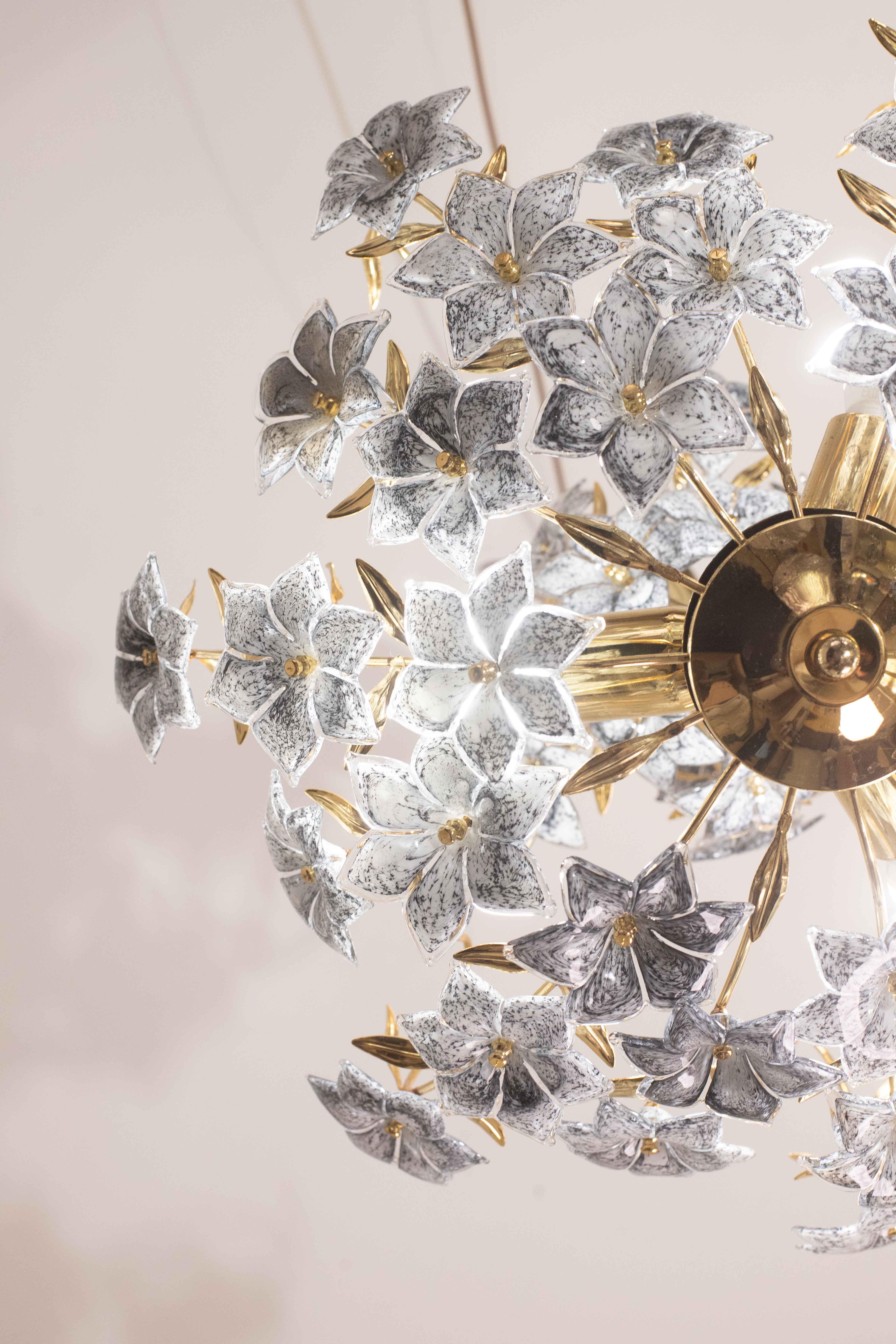 Fantastic Rare Murano Chandelier Full of Black Flowers, 1970s For Sale 8