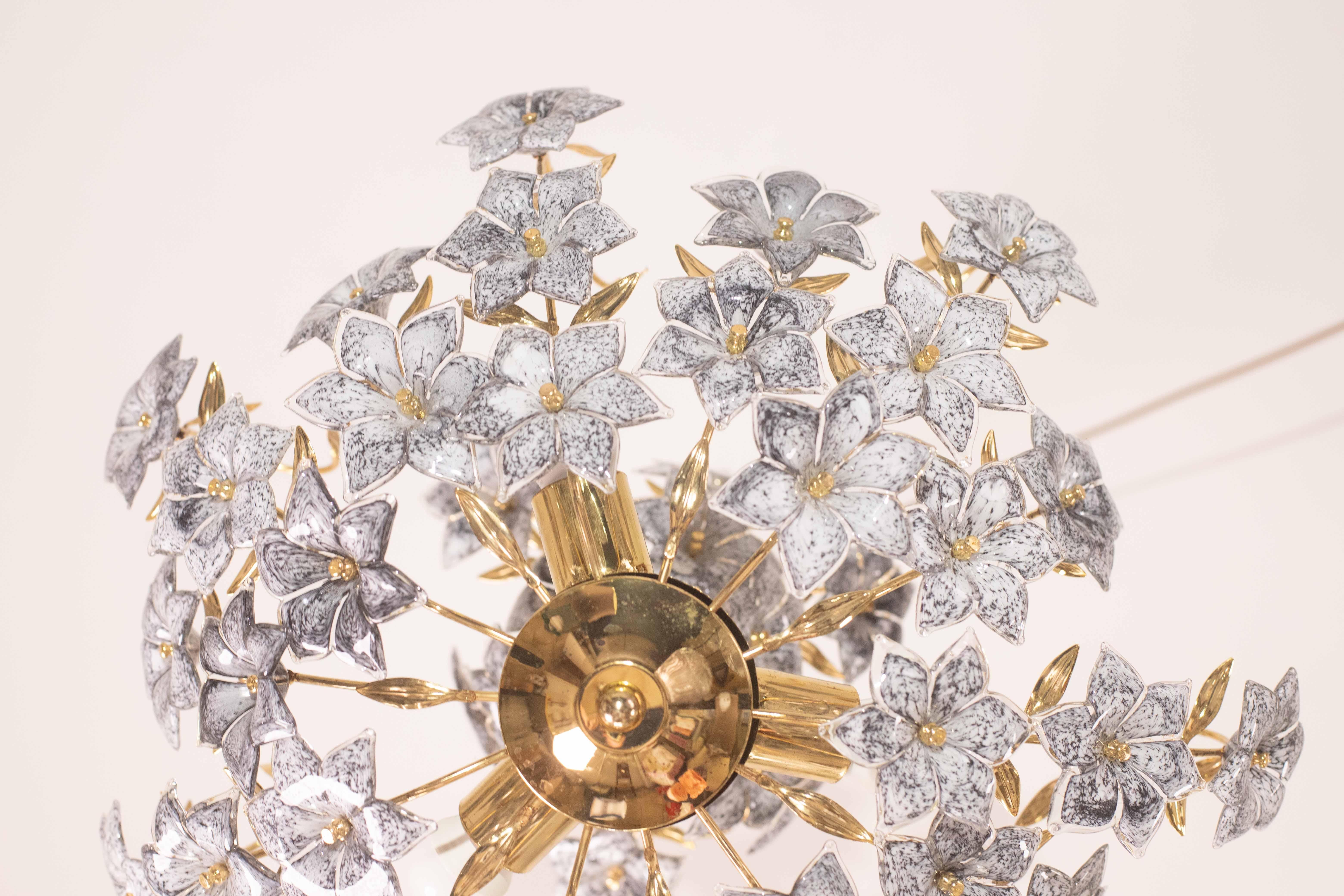 Fantastic Rare Murano Chandelier Full of Black Flowers, 1970s For Sale 9
