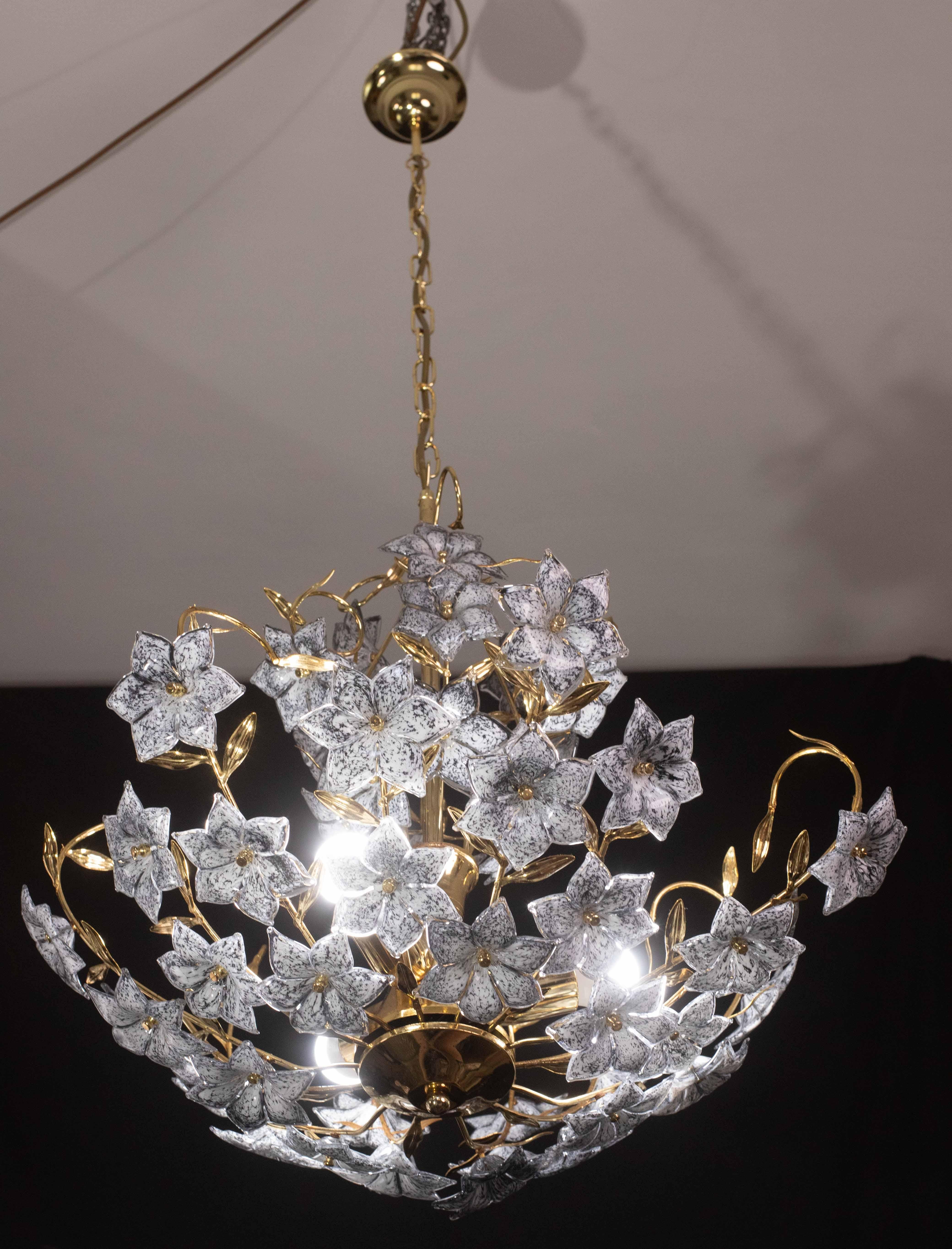 Fantastic Rare Murano Chandelier Full of Black Flowers, 1970s For Sale 2