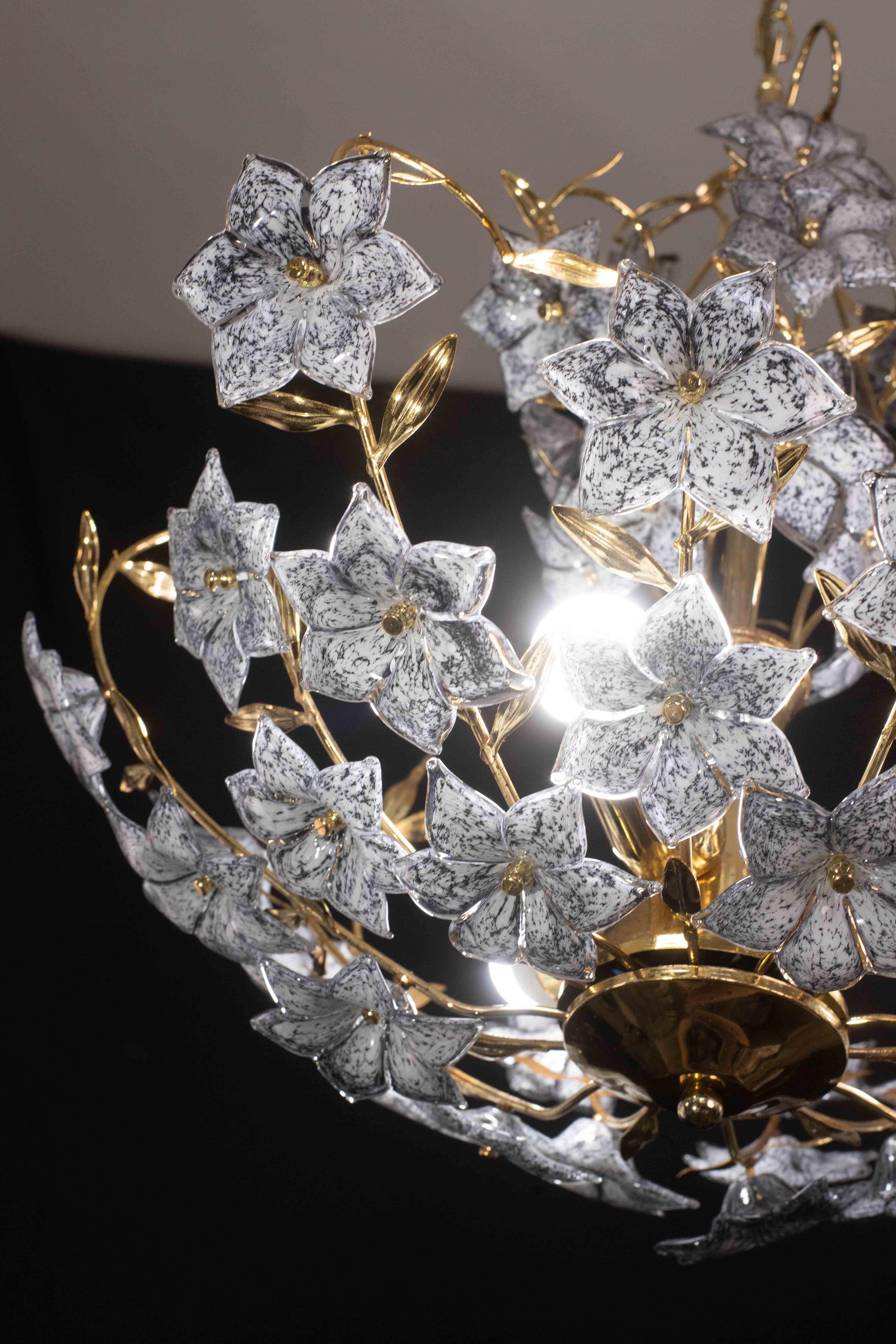 Fantastic Rare Murano Chandelier Full of Black Flowers, 1970s For Sale 3