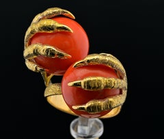 Fantastique bague rétro méditerranéenne en corail The Claw 18 KT