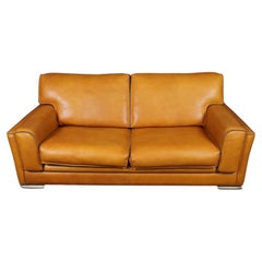 Fantastic Roche Bobois Top Grain Caramel Leather Sofa With Contrasting Stitching