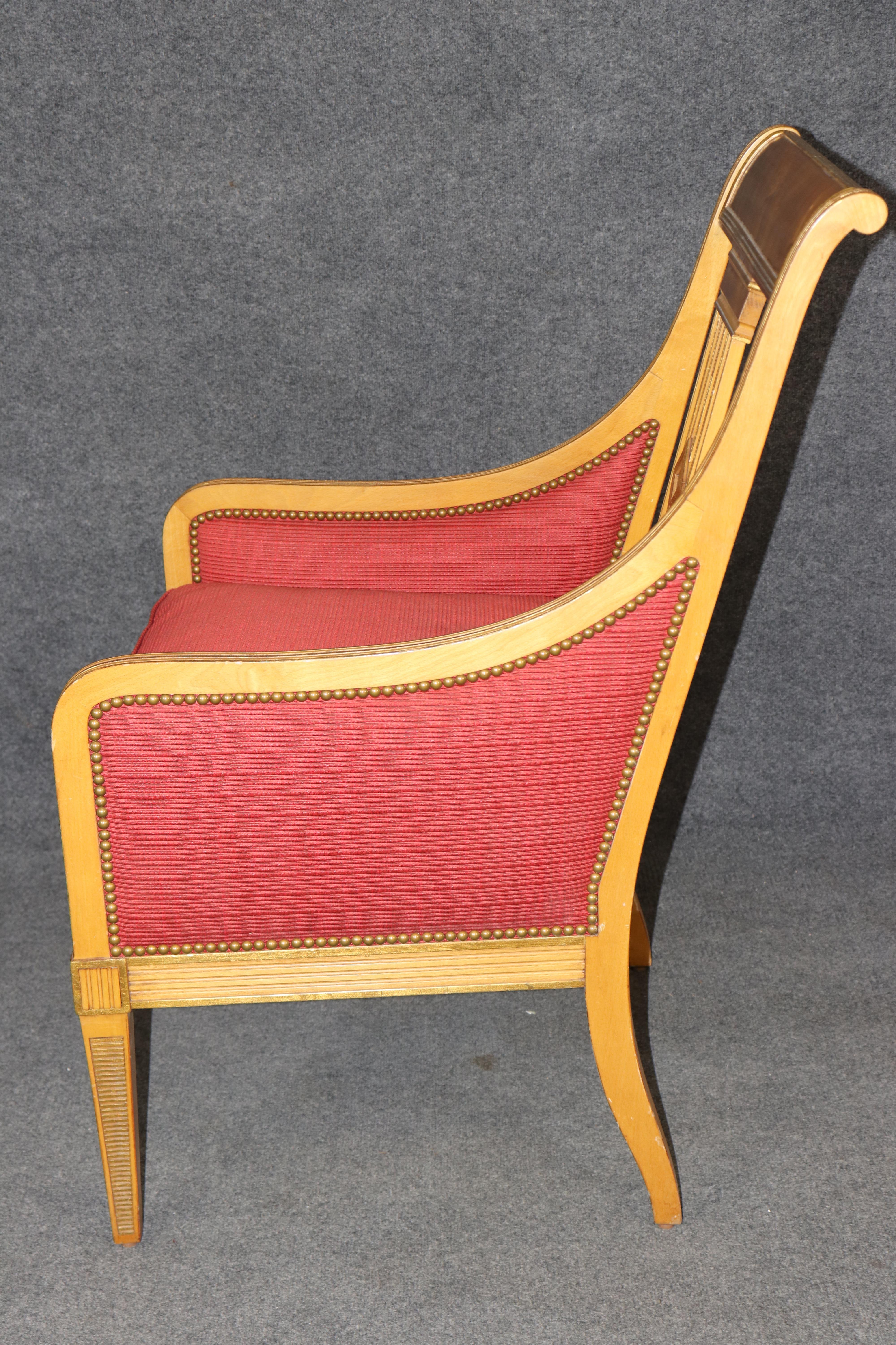 Fantastic Russian Neoclassical Gilded Birch Bergere Chair In Good Condition For Sale In Swedesboro, NJ