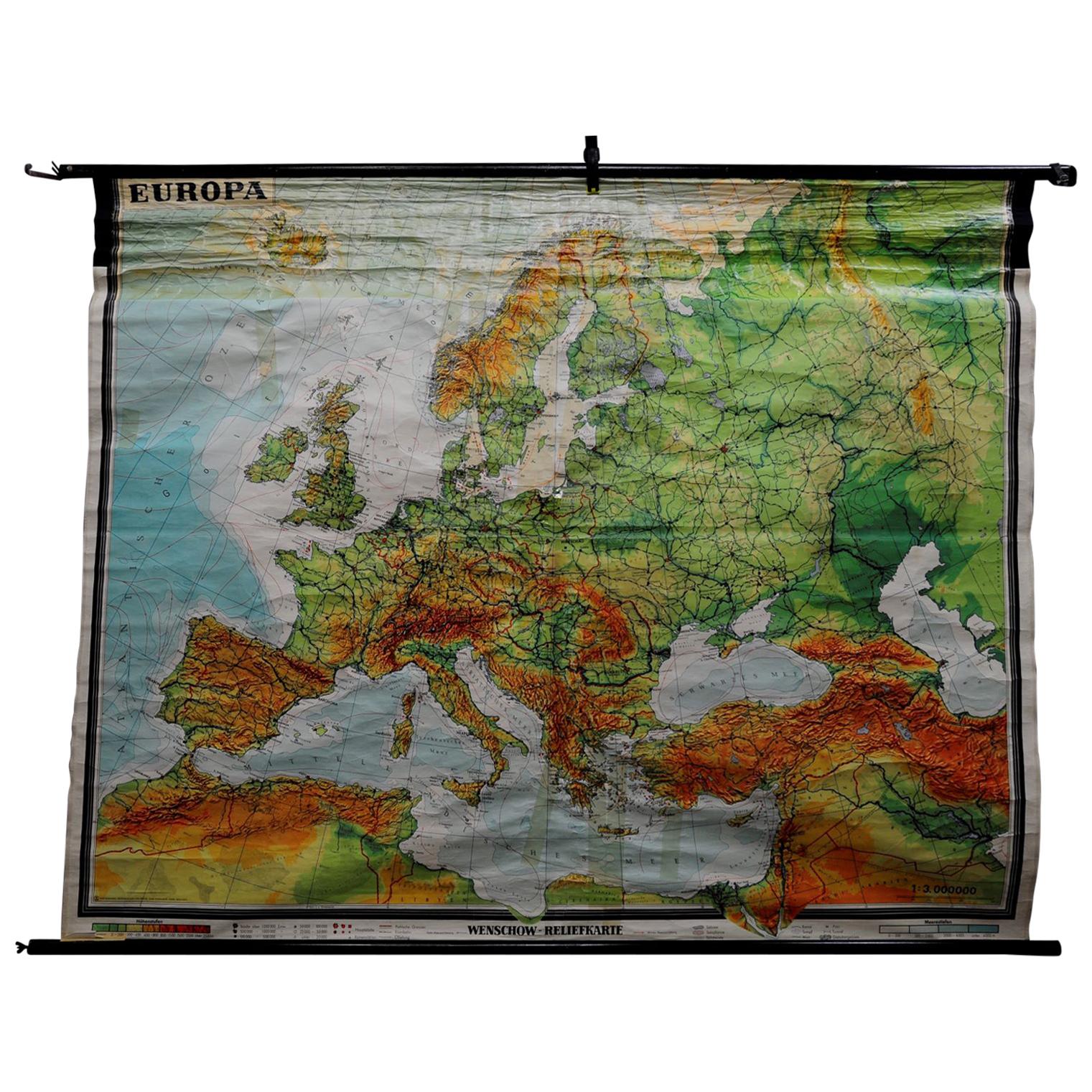 Fantastic School Map Physical View of Europe Wall Chart Poster Print Decoration