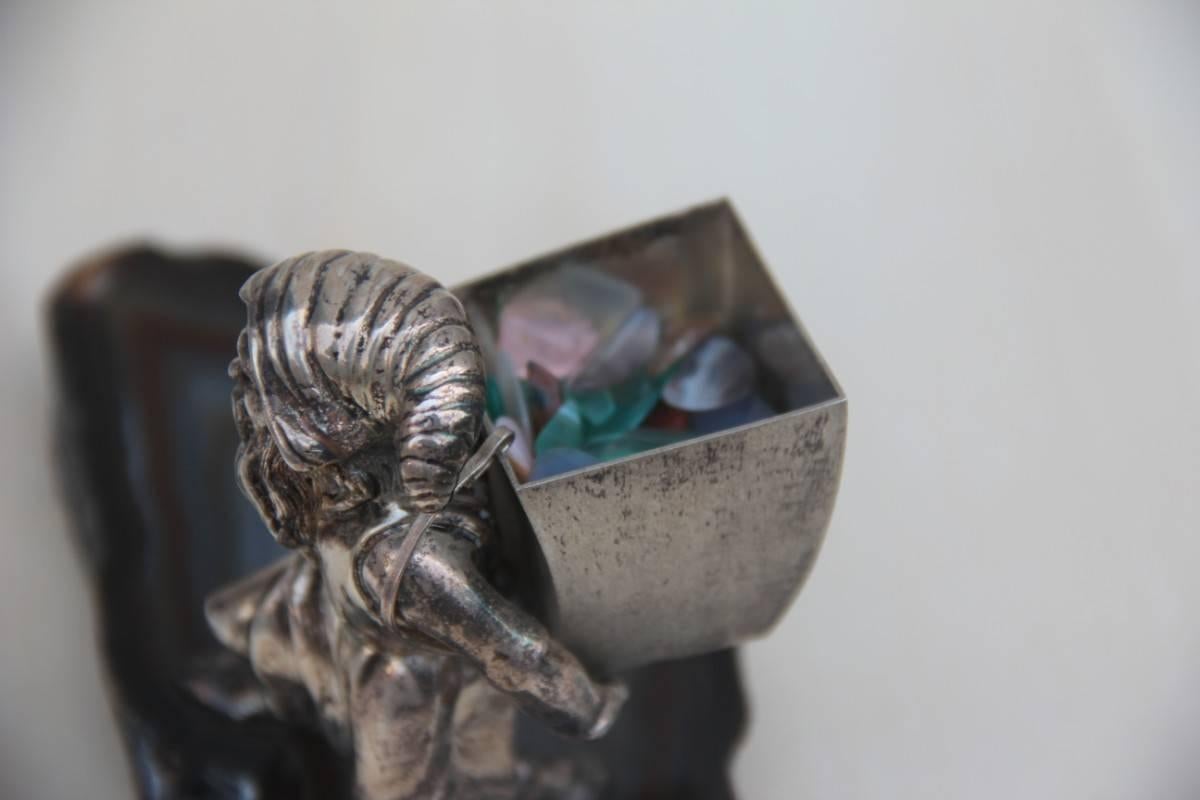 Fantástica Escultura de Plata y Piedra Gnomo de los Años 70 Diseño Italiano en Excelente estado para la venta en Palermo, Sicily