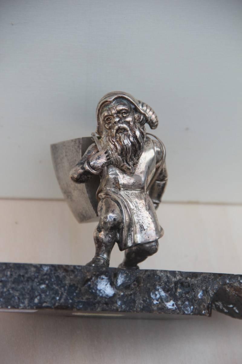 Fantástica Escultura de Plata y Piedra Gnomo de los Años 70 Diseño Italiano Silver en venta