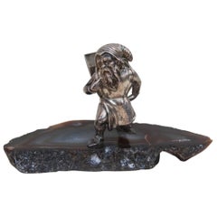 Fantástica Escultura de Plata y Piedra Gnomo de los Años 70 Diseño Italiano