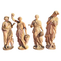 FANTASTIC SERIES OF STATUES 4 SEASONS IN TERRACOTTA 1890/1900 with Base H: 190cm