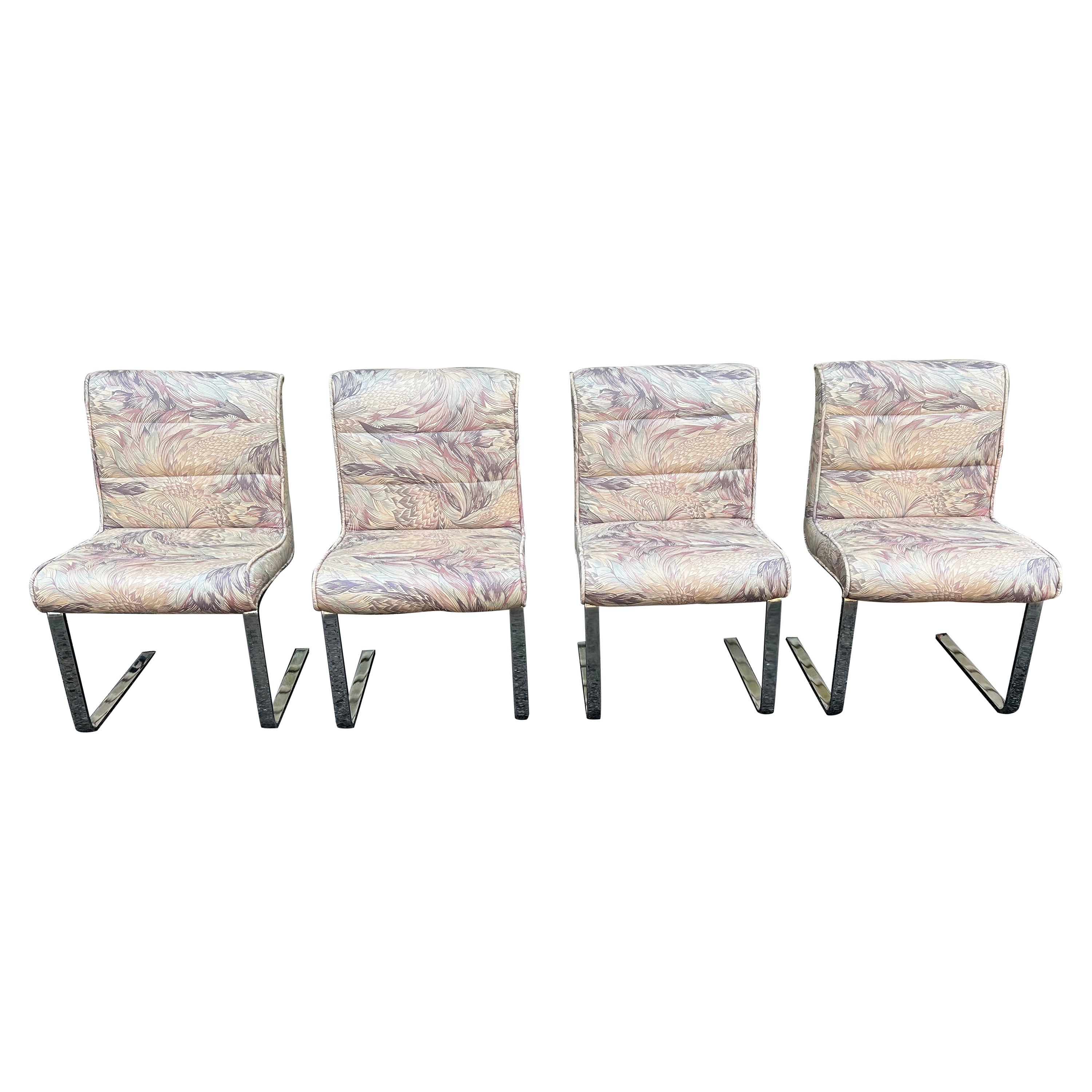 Fantastic Set 4 Pace Collection Laguna Chrome Cantilevered Dining Chair