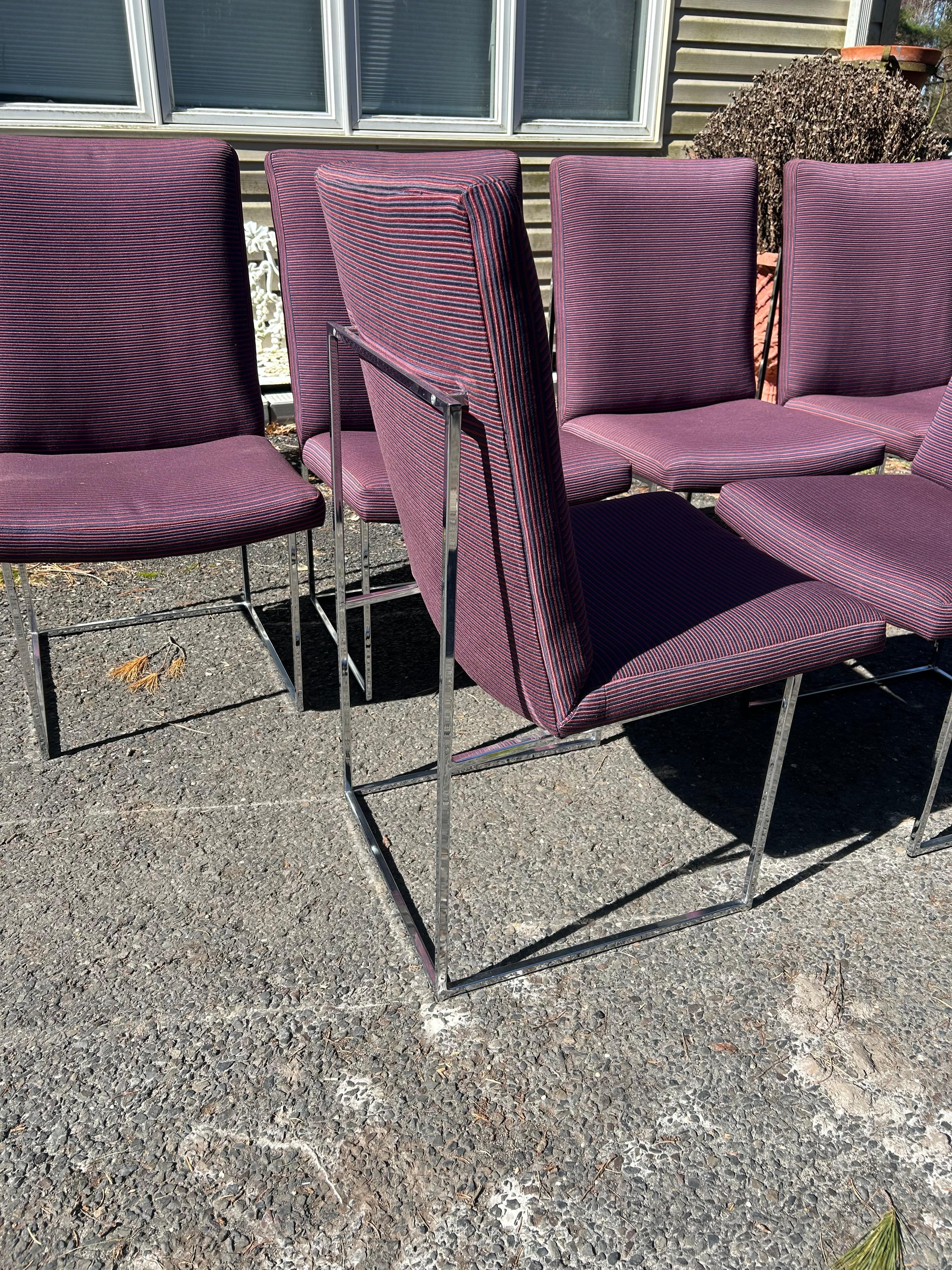 Mid-Century moderno Fantastico set di 6 sedie da pranzo con struttura sottile in cromo di Milo Baughman, metà del secolo scorso  Moderno in vendita