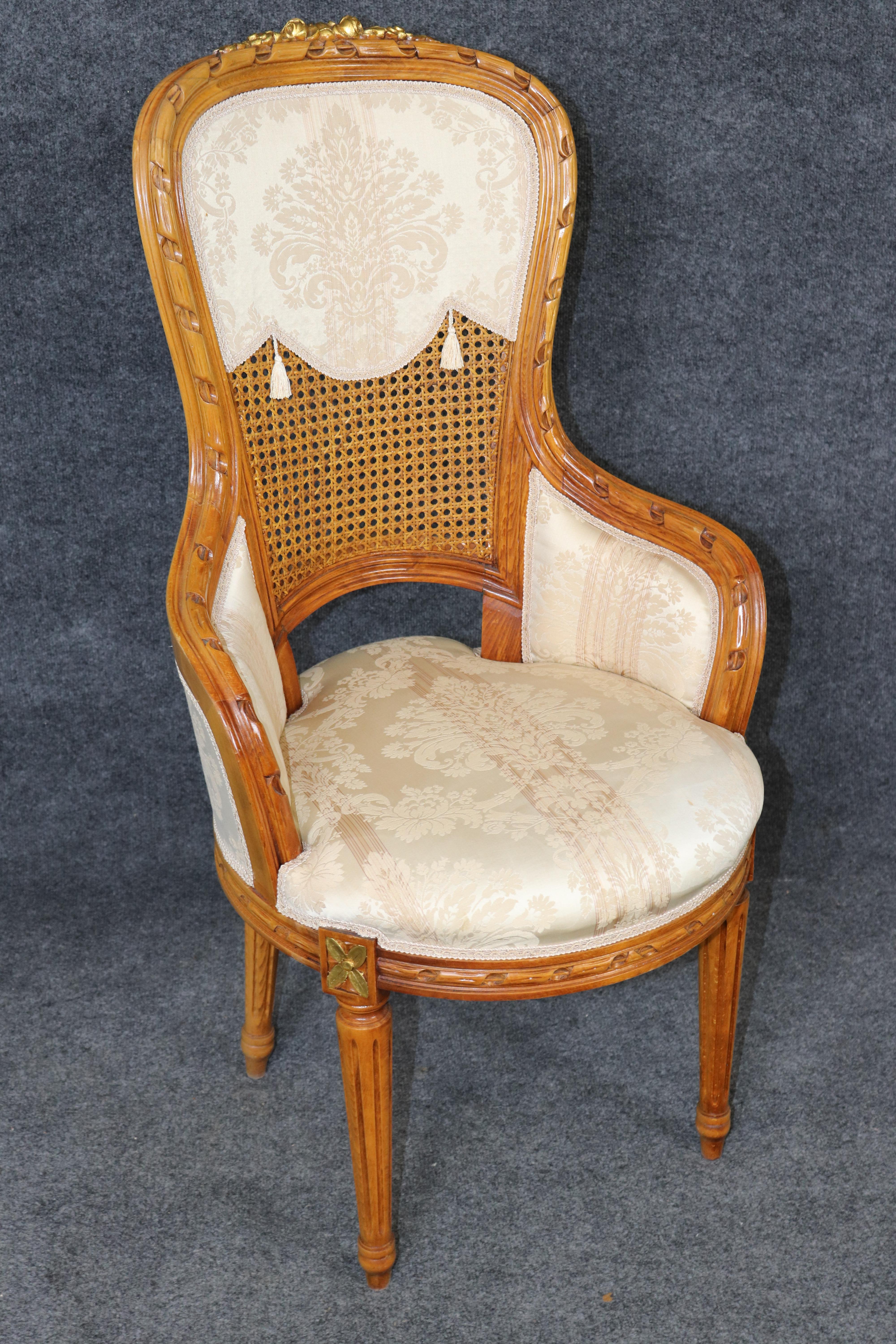 Fantastic set of 10 French Louis XVI Cane Damask Upholstered Dinng Chairs im Angebot 3