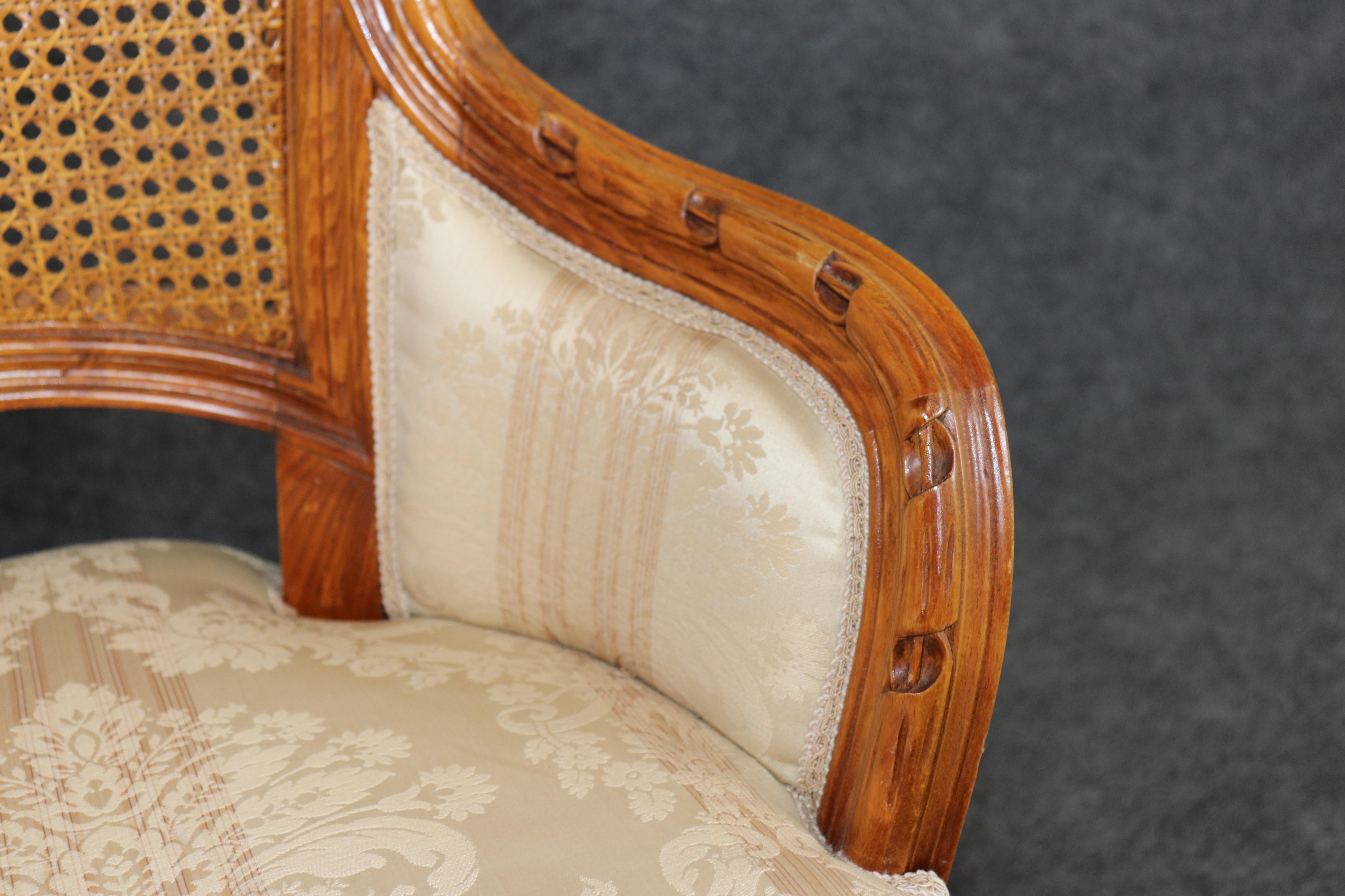 Fantastic set of 10 French Louis XVI Cane Damask Upholstered Dinng Chairs im Angebot 6